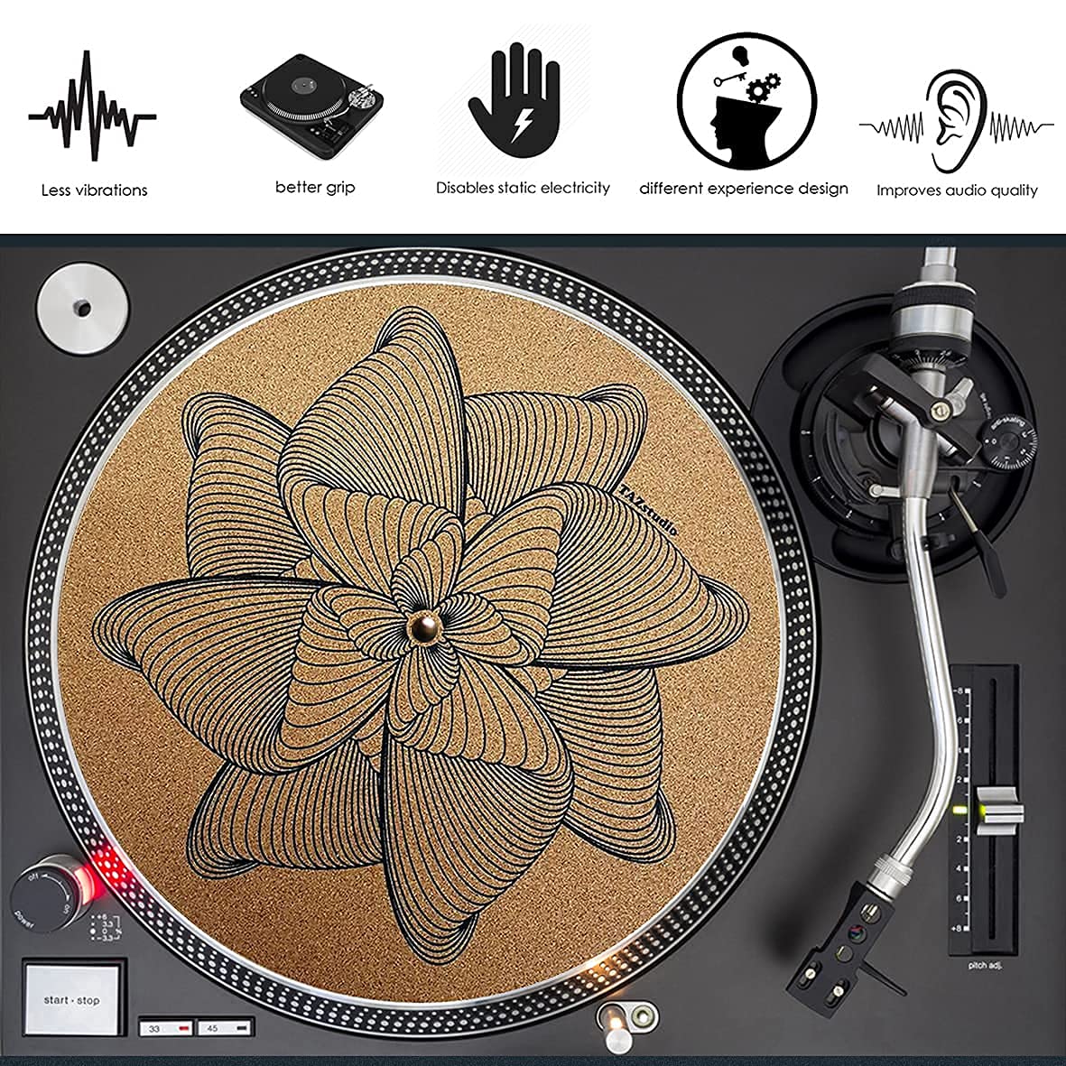 Turntable Slipmat – especialmente diseñado Cork. Cubes Pattern