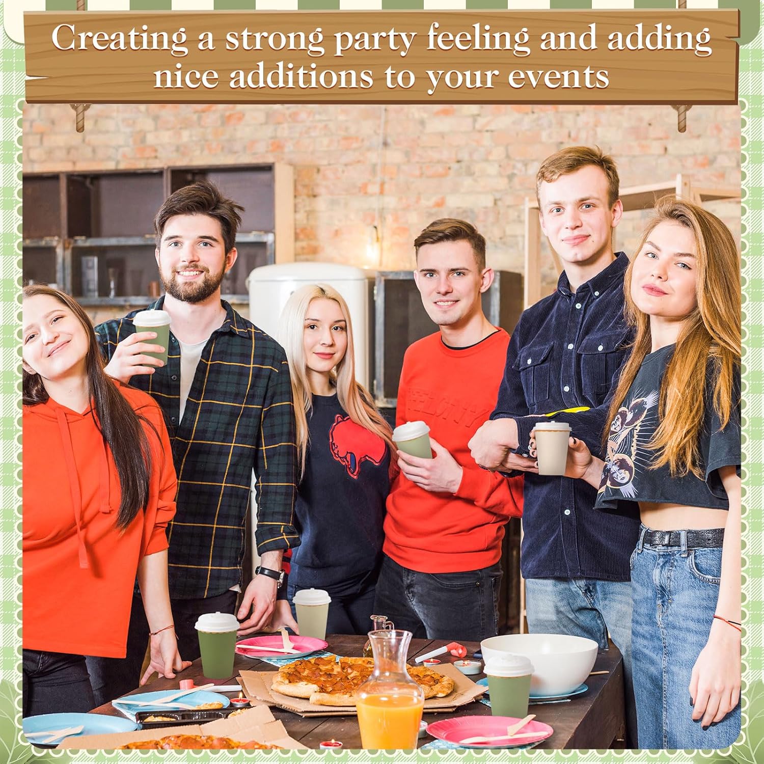 60 Pcs Fall Disposable Paper Cups with Lids 12oz Thanksgiving Coffee Cups with Golden Lace Drinkware for Birthday Baby Shower Bride Holiday Party Business Events DIY Supplies(Sage Green) - Image 4