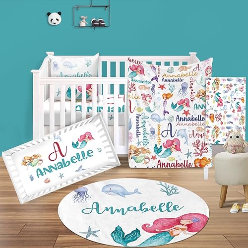 Juego de ropa de cama personalizada para cuna decoración personalizada para guardería, manta de bebé, sábana bajera para cuna, funda para cambiador,