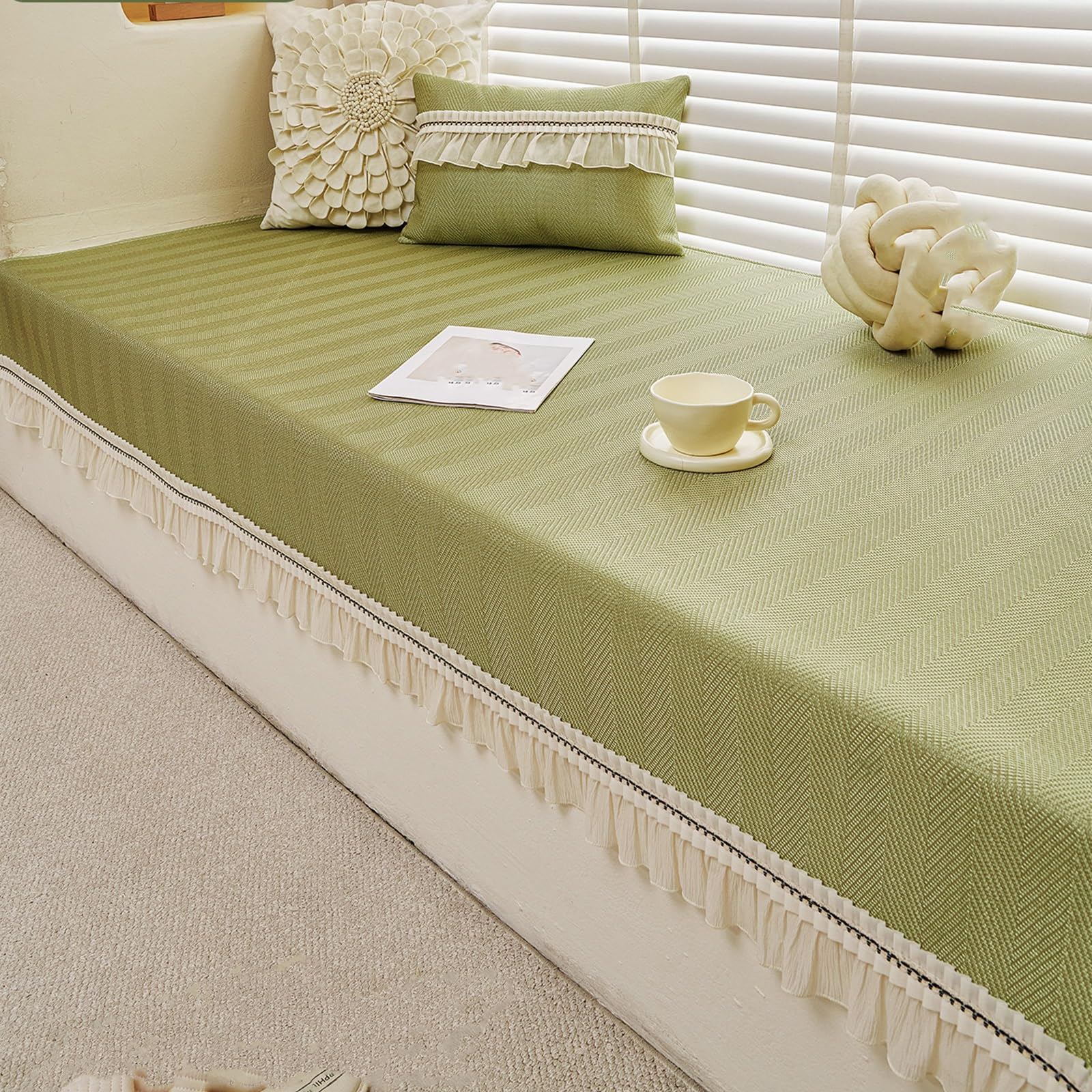 GBPLDMAQ Decorative Bay Window Cushion, Nonslip Window Seat Cushion, Breathable Washable for Bedroom Reading Nook Sofa Sofa(Green,70x120cm/28x47in)