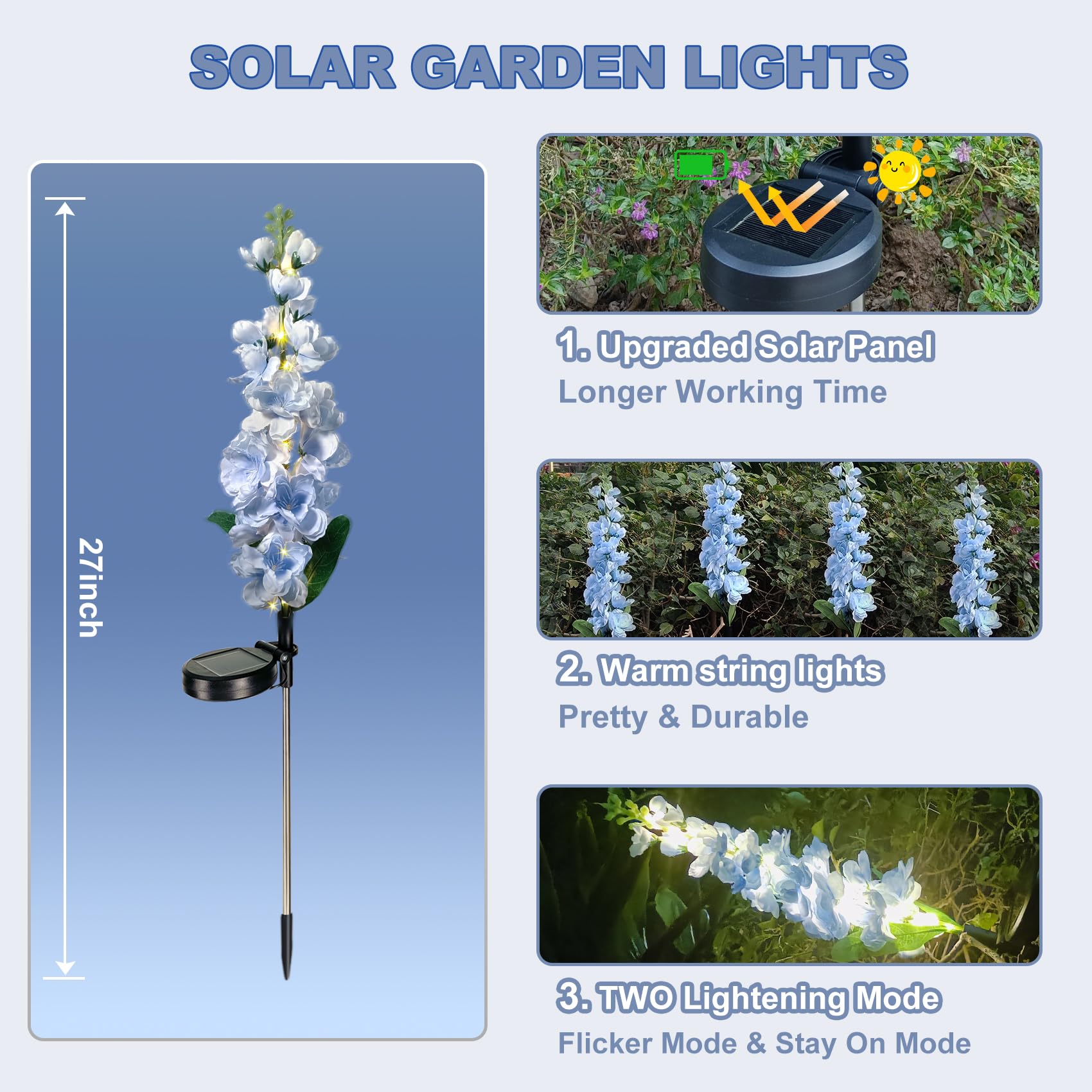 BomKra Confezione da 2 luci solari da giardino con fiori e steli luminosi, accensione e spegnimento automatico, luci solari impermeabili IP65, per esterni, decorazione da giardino e cortile, regalo