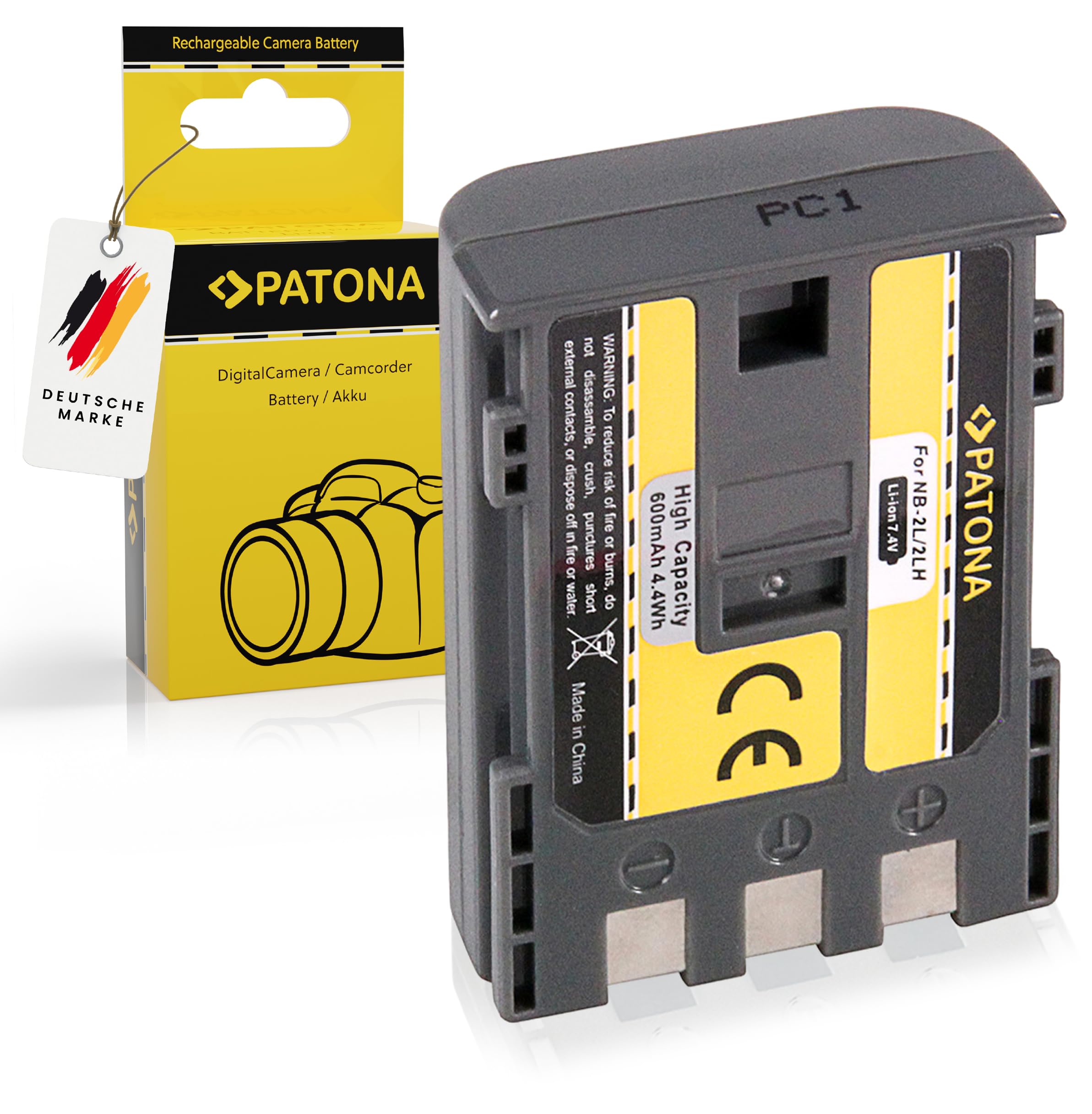 PATONA 3in1 Set Caricabatteria + Batteria NB-2LH 600mAh – per Canon NB-2L, NB-2LH, BP-2L5, BP-2L12, BP-2L14 – per EOS 350D, 400D, PowerShot S30-S80, G7, G9, MV960 – set completo per partire subito
