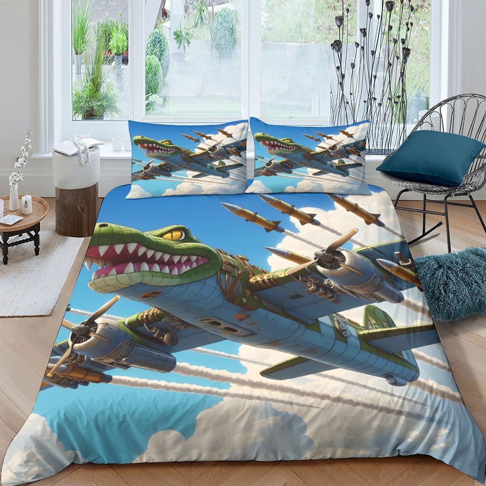 Ctjqhvkz Style-1 3D Printed Fighter Plane Fitted Sheet Microfiber Soft Blue Sky War Aircraft Mattress Cover For Bedroom Dorm Decor Single（135X200cm）