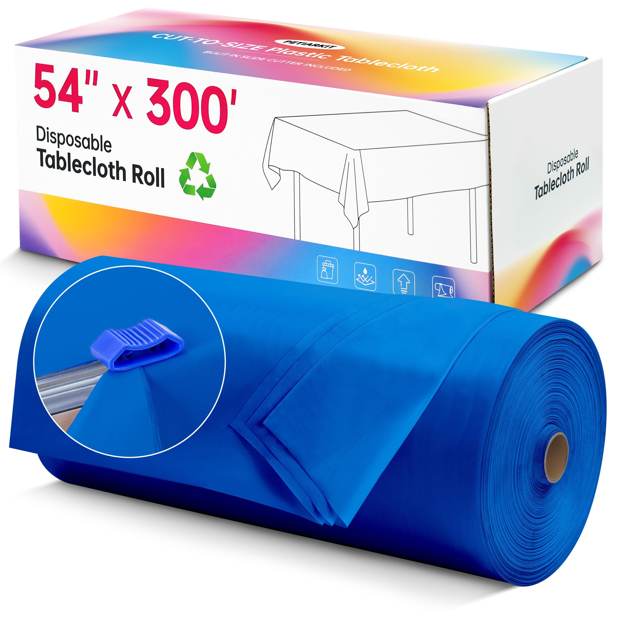 Disposable Tablecloth Roll, 54In x 300Ft Plastic Table Cloth Disposable