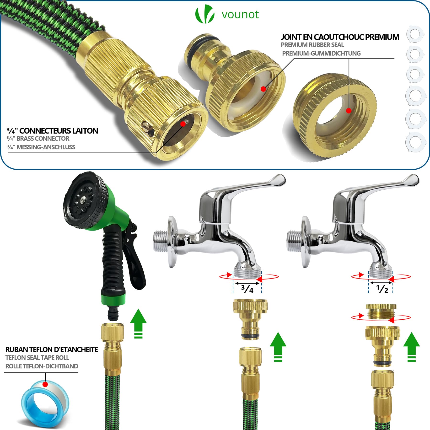Tubo di irrigazione estensibile 30 m 2500D, verde