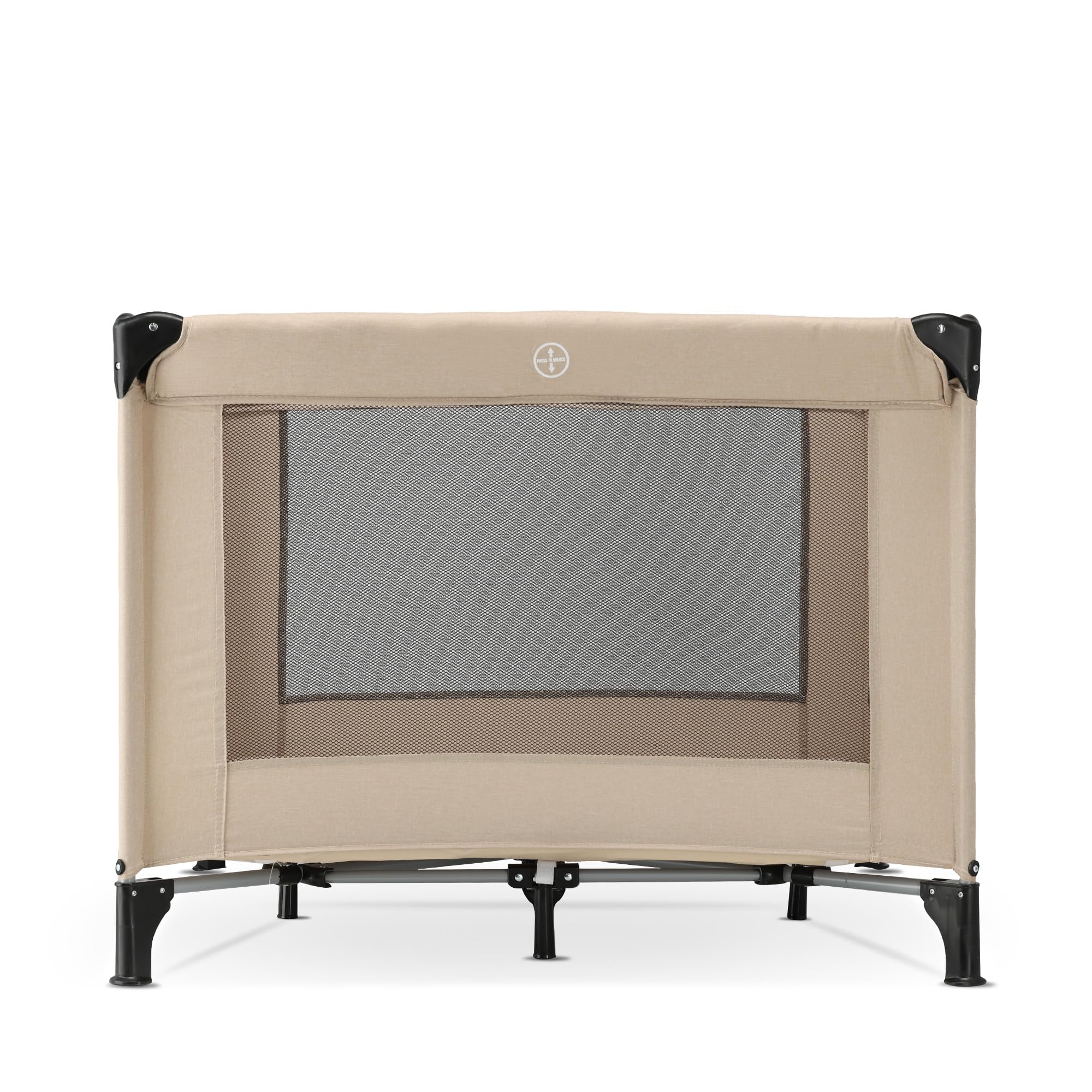 DERYAN Laufstall Baby 100x100cm, Laufgitter Baby, Laufstall mit atmungsaktivem Netz, Faltbares Kinderreisebett mit Matratze & Tragetasche, Playpen, Kinderlaufstall - Nougat