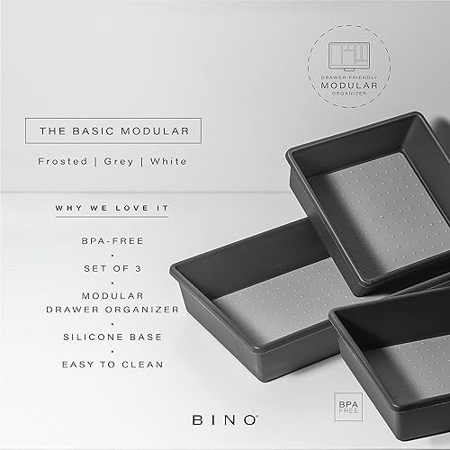 Miniatura 8 de BINO Juego de cubos organizadores de cajones de 3 piezas, tamaño pequeño, blanco, THE MODULAR  Almacenamiento multiusos  Forro de agarre suave y