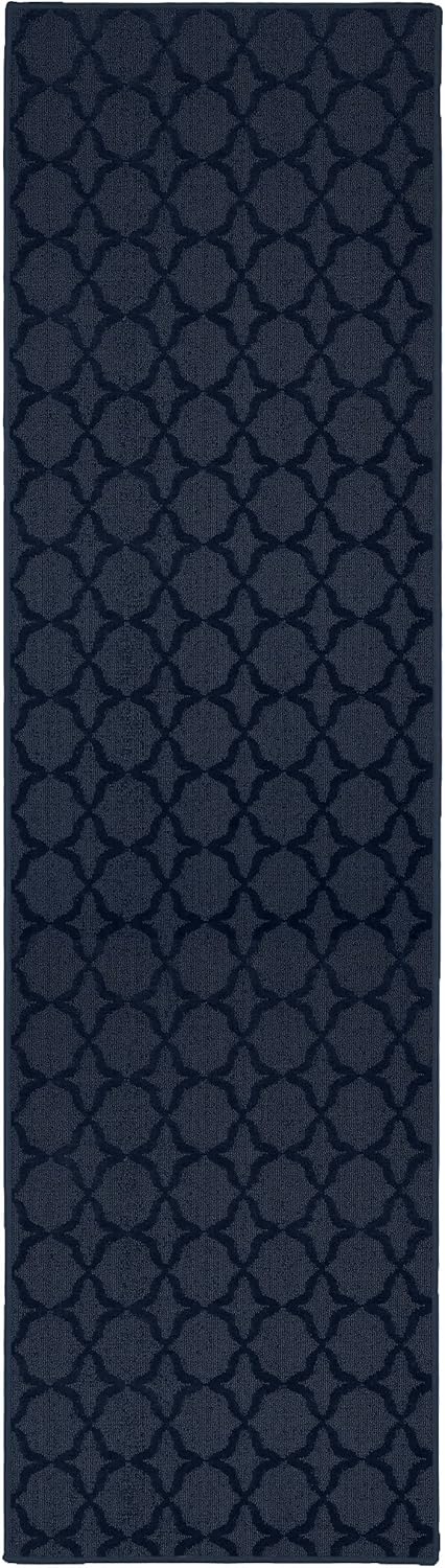 Garland Rug Sparta Non Slip Polypropylene 2 Ft. X 8 Ft. Navy Blue Area Rug- Ideal for Living Rooms & Hallways, Stylish & Durable for High-Traffic Areas