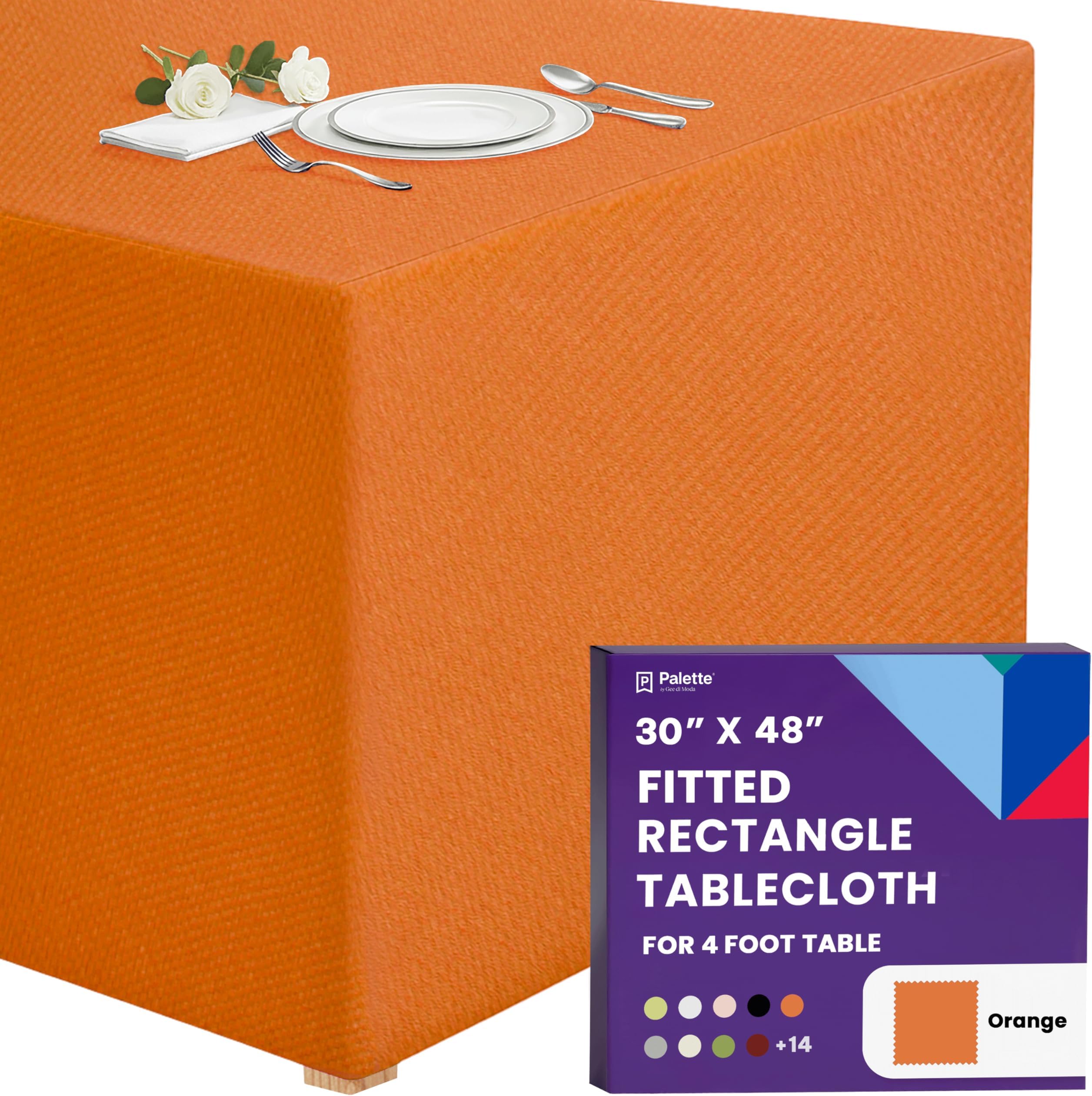 Gee Di Moda Fitted Tablecloth - 48 x 24 Inch - Orange Fitted Rectangle Table Cloth for 4 Foot Table in Washable Polyester - Great for Buffet Table, Parties, Holiday Dinner, Wedding & Trade Show
