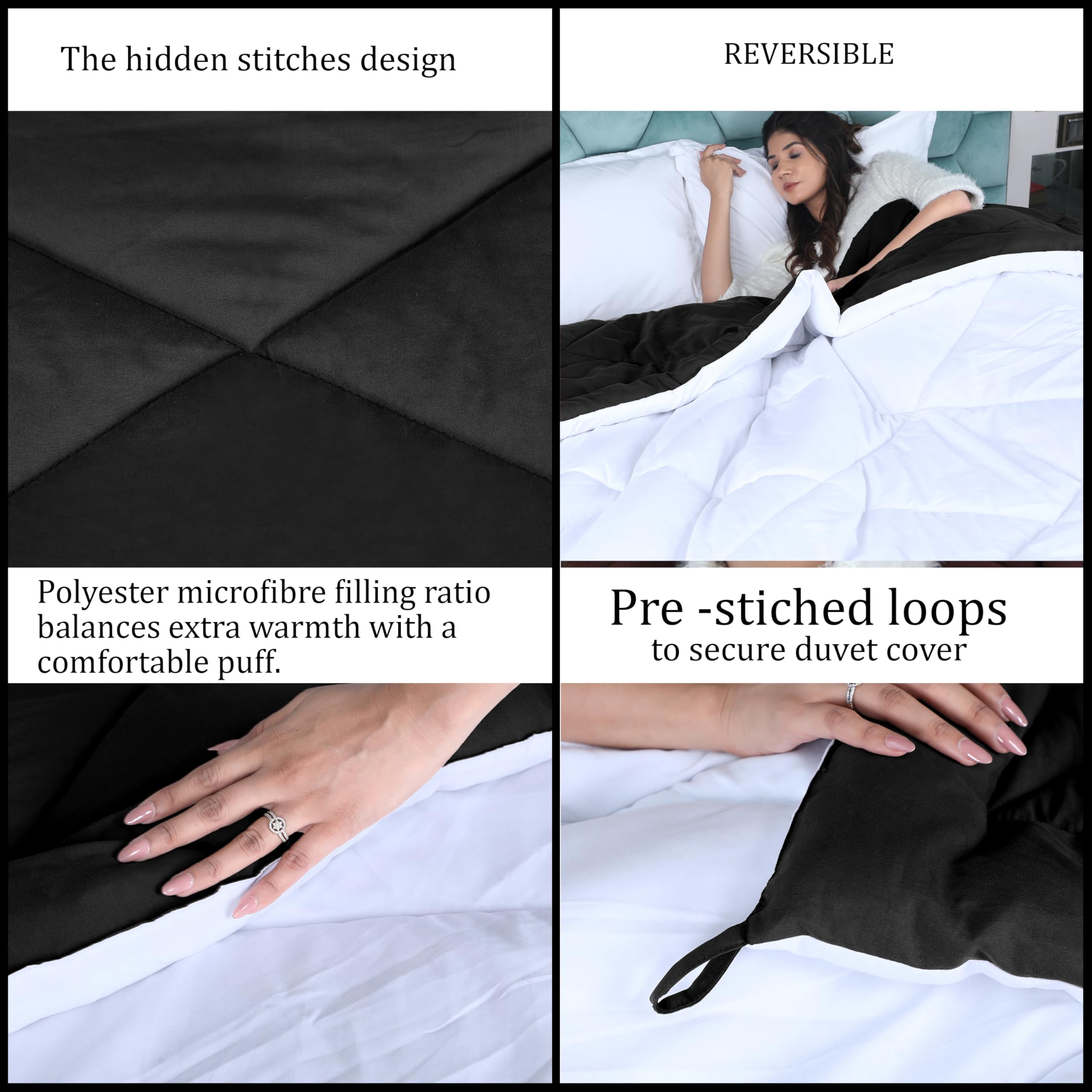 DAKSH Comforter Single Bed, All Season Comfort Microfibre 220 GSM Reversible Blanket, Ultra Soft & Fluffy Luxury Hotel Duvets, Comfort Lightweight Quilts, Rajai (Black & White, 60x90 Inch) 2
