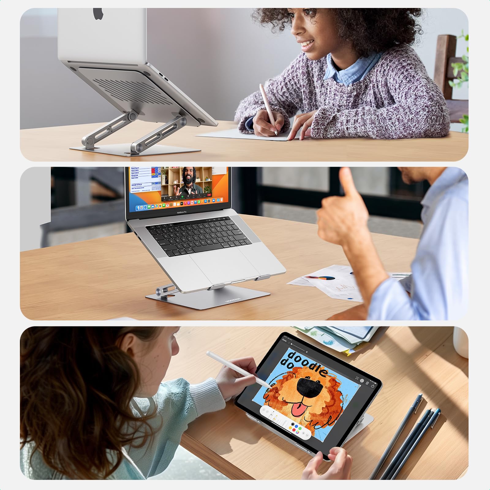 UGREEN Soporte Plegable y Ajustable para Computadora Portátil, Elevador Laptop Stand Ergonómico con Refrigeración Ventilada de 10 a 17 Pulgadas Compatible con MacBook Air Pro HP DELL Acer
