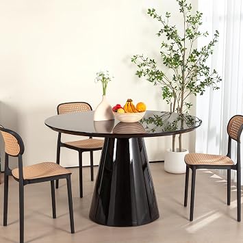 48" 48" Modern Round Pedestal Dining Table for 4 6 People for Kitchen or Dining Room High Gloss Black