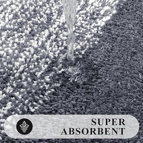 Miniatura 4 de Pauwer Juego de 3 tapetes de baño de felpa antideslizantes, juego de alfombras de baño absorbentes peludas con contorno en forma de U para