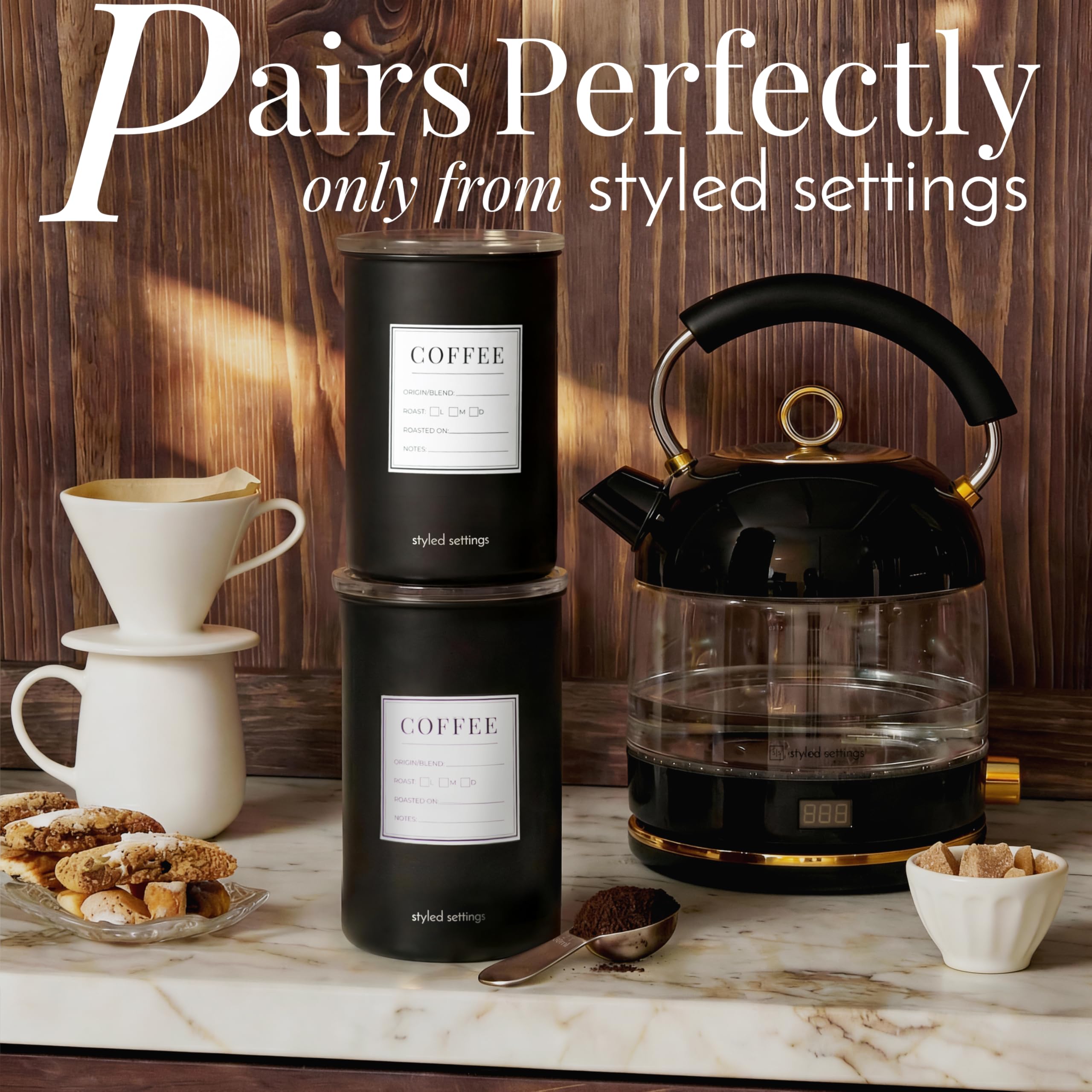 STYLED SETTINGS Kaffeebohnen Vorratsdosen-Set, 2-teilig, schwarz | Edelstahl, BPA-frei, lebensmittelecht, luftdicht, Vakuumeffekt, Doppeldeckel