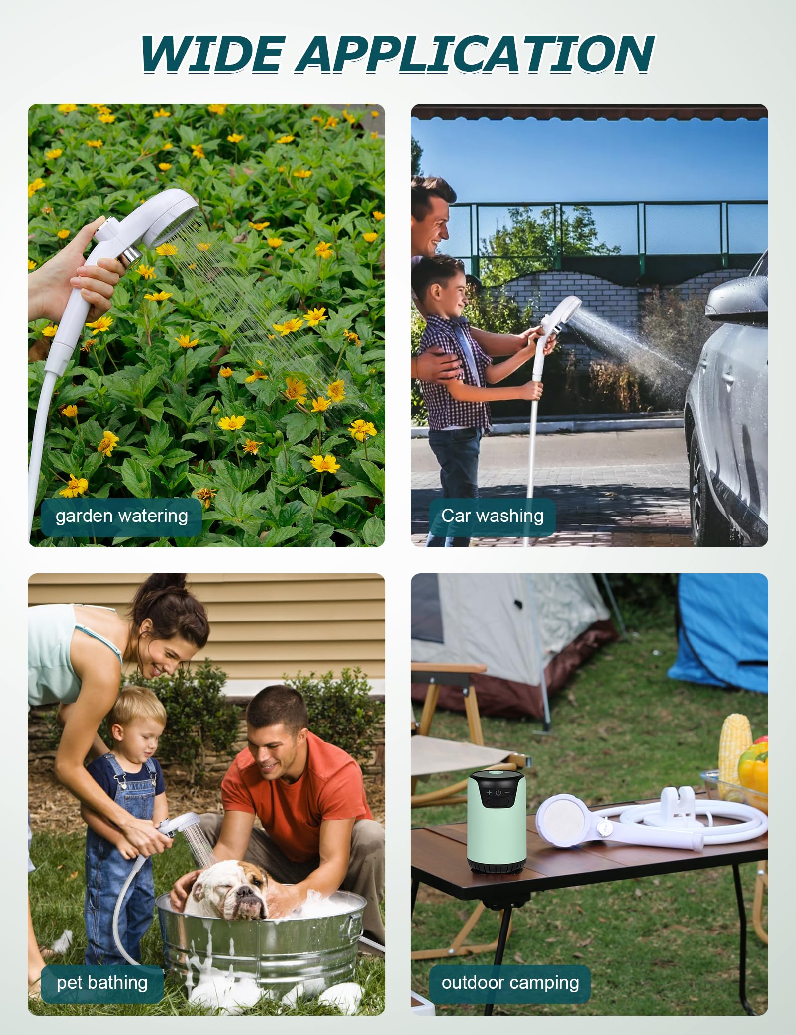 innhom Douche de camping portable, 6000 mAh rechargeable avec affichage LED, 2 modes de douche électrique portable pour camping, randonnée, voyage, lavage