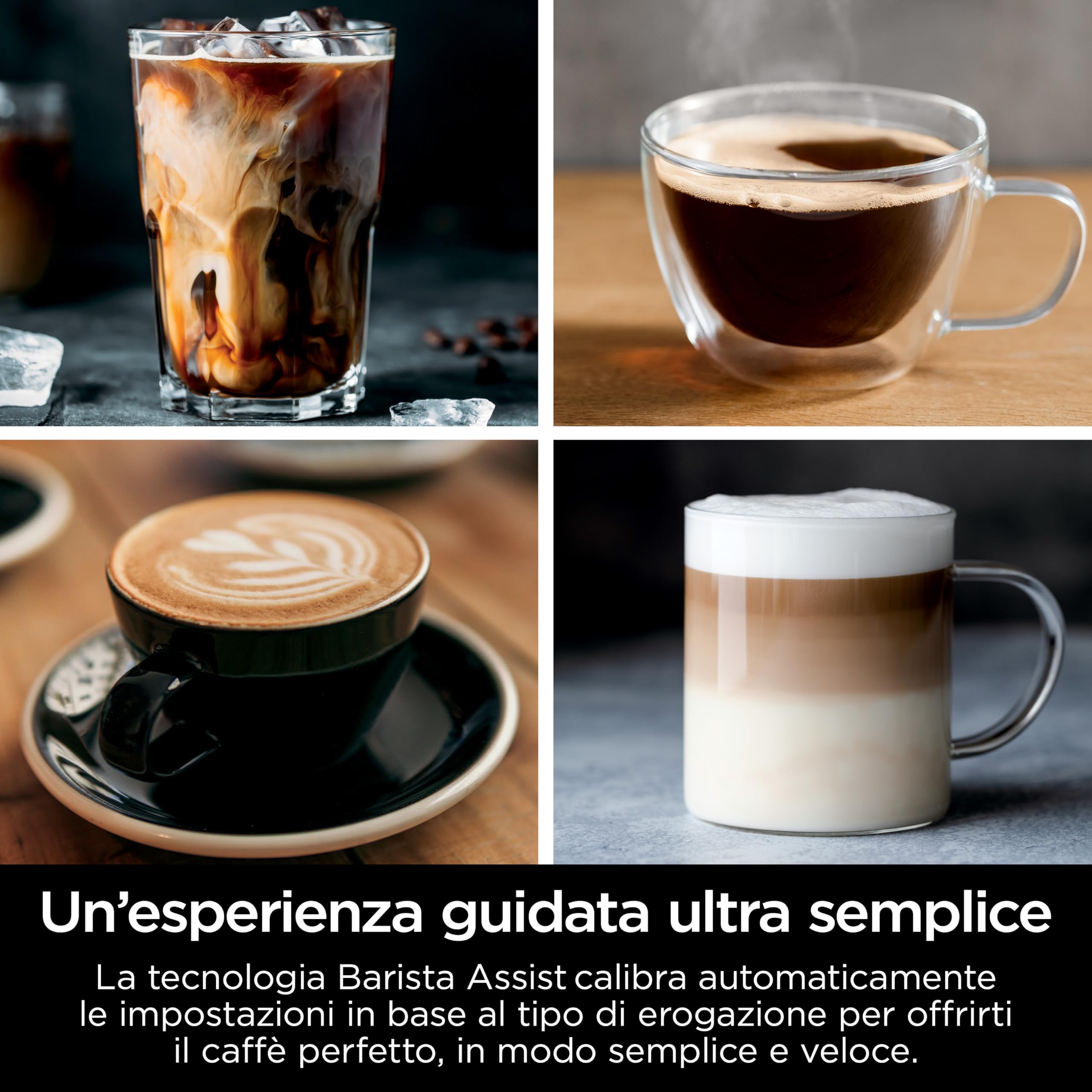 Ninja Luxe Essential Macchina da Caffè 2 in 1, Macchina per Latte, Cappuccino ed Espresso con Macinacaffè Integrato e Montalatte, Facile da usare, 2 Programmi Automatici per Schiuma, Argento, ES501EU