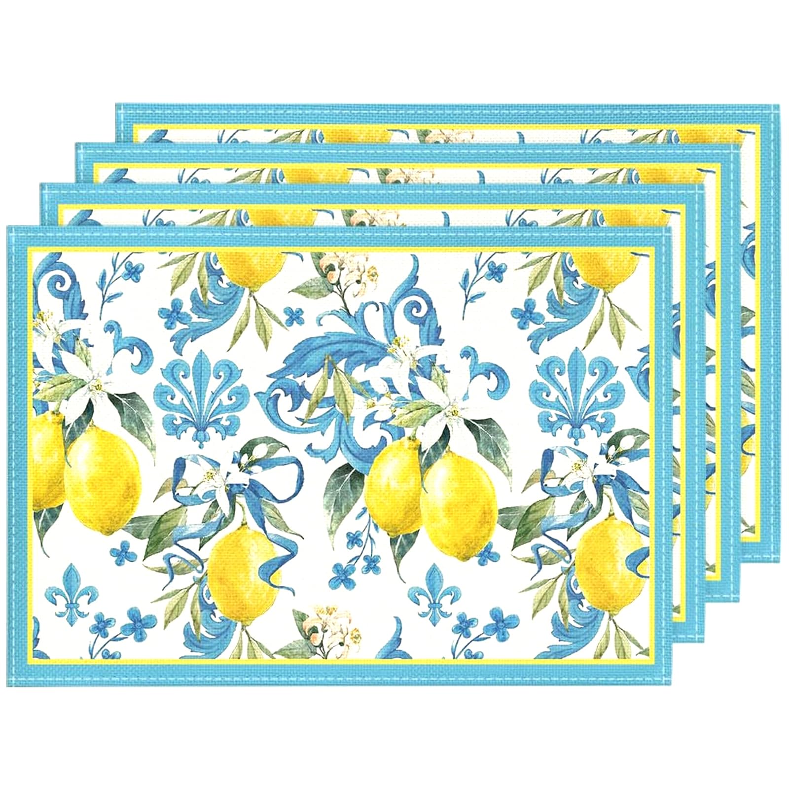 YILANJIN Juego de 4 Manteles Individuales, Mantel Individuales Verano de Limón, Salvamanteles Individuales de Lino Lavables - Ideales para Cocina, Comedor, Boda, Fiesta, Exterior - 30 x 45 CM