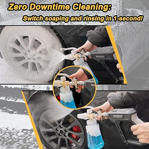 Miniatura 3 de Cañón de espuma con pistola de lavado a presión corta, accesorios de doble conector, accesorio de jabón de nieve para lavado de autos, boquilla de