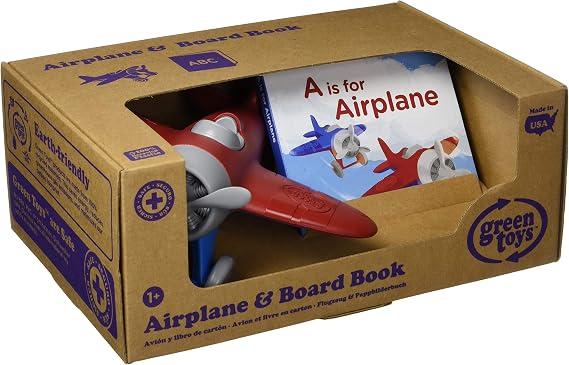 Green Toys Airplane & Board Book, CB - Pretend Play, Motor Skills, Reading, Kids Toy Vehicle. No BPA, phthalates, PVC. Dishwasher Safe, Recycled Materials, Made in USA.