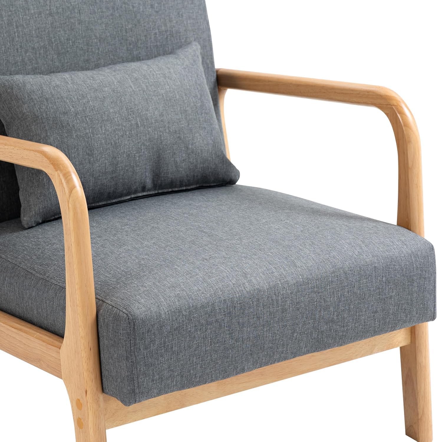 UIXE Modern Accent Chairs, Fabric Upholstered Armchair with Lumbar Pillow for Living Room, Comfy Wooden Arm Chair Single Sofa Bedroom Reading Seat - Gray, Set of 2