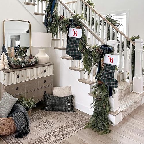 Miniatura 28 de Calcetines de Navidad bordados con monograma inicial de 20 pulgadas, decoración de Navidad, calcetines personalizados, decoración de temporada Negro