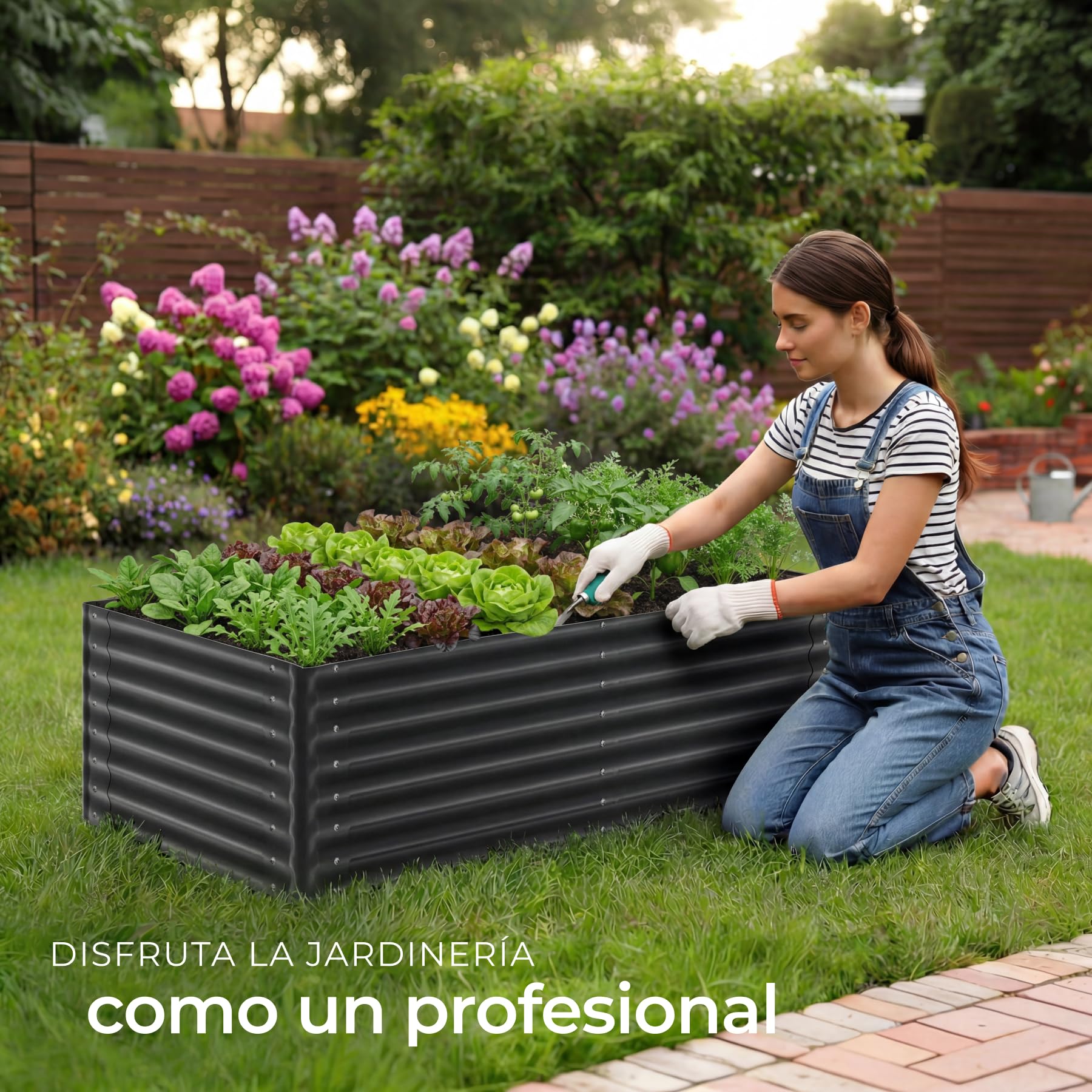 tectake® Bancal Elevado de 200 x 100 x 62 cm, 1200L, para Huerto Urbano, Jardineras Exterior Grandes, Maceteros Grandes Exterior, Jardin, Macetero Grande, con Guantes, Suelo Abierto, Malla Metalica