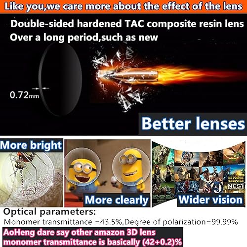 Miniatura 4 de AoHeng Gafas 3D de cine para películas RealD 3D, marco grande, más claras, más brillantes (paquete de 2)