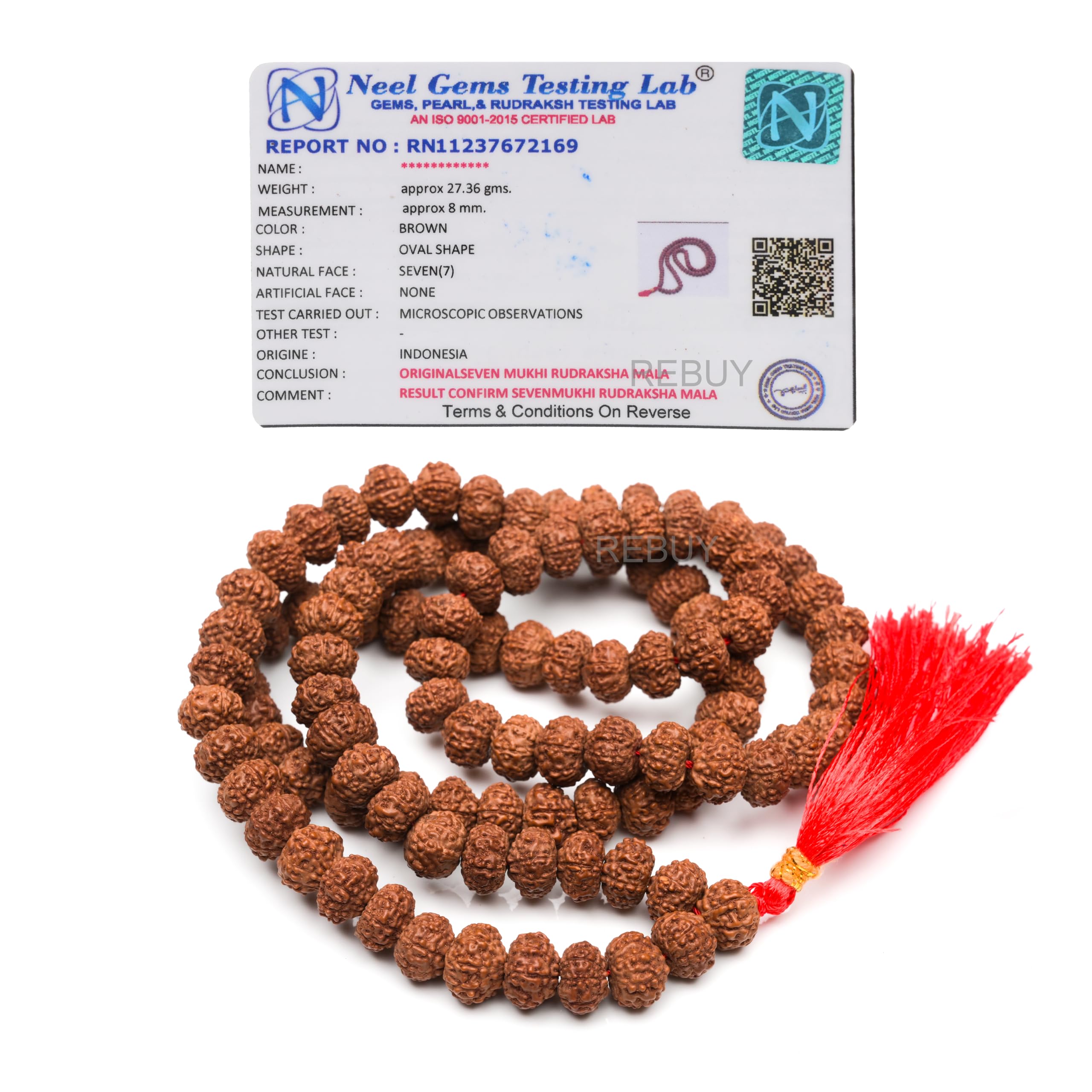 Rebuy 7 Mukhi Rudraksha Mala for Men & Women | 108+1 Beads Original Certified | Natural Panchmukhi Rudraksha Japa Mala | Jaap Mala for Meditation, Shiv Puja, Yoga, Prayer, Chanting | Size:- 7-8mm
