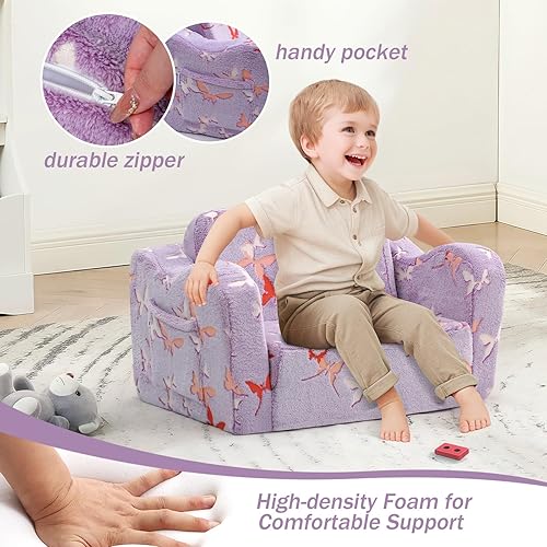 Miniatura 88 de MeMoreCool Sofá de dinosaurio para niños, silla plegable para niños pequeños, sofá cama convertible que brilla en la oscuridad, salón plegable para