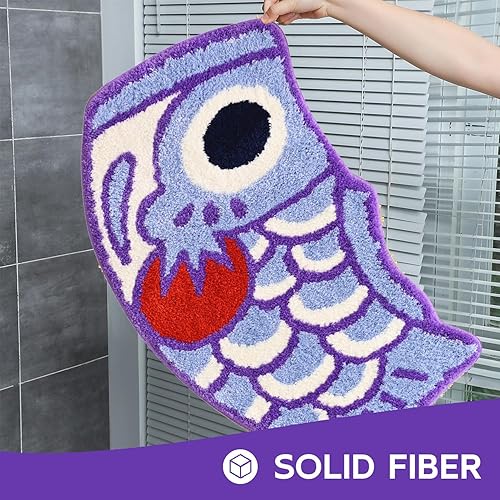 Miniatura 4 de Feblilac Lindo tapete de baño con diseño de pez koi japonés, suave, absorbente de agua, antideslizante, lavable a máquina (morado)