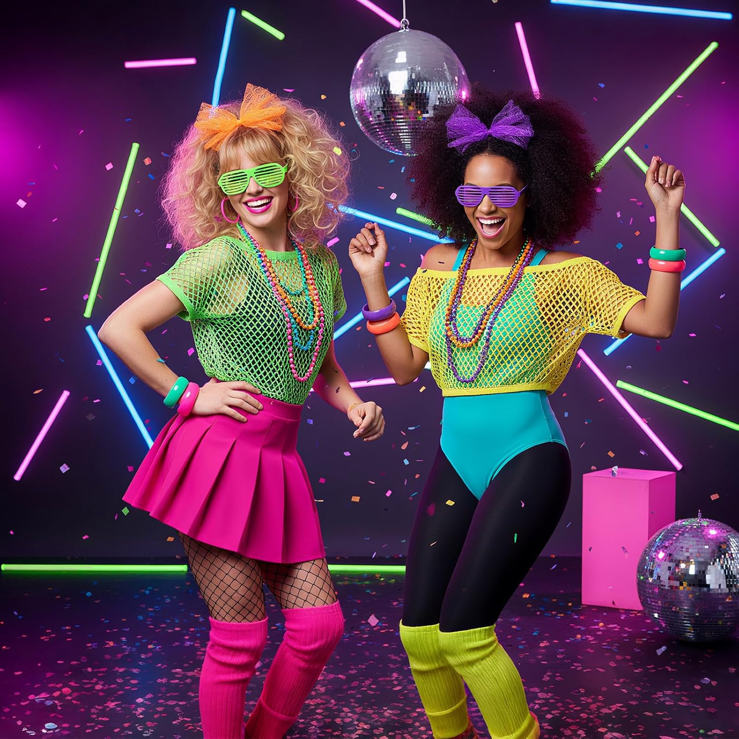 Panitay 80s Fancy Dress Costume Accessories Women Neon Gloves Headband Necklace Glasses Leg Warmer Bracelet Halloween Outfit - Image 6