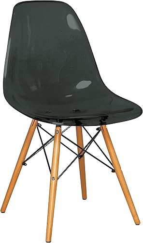 Miniatura 1 de LeisureMod Dover Silla auxiliar de comedor moldeada de plástico con patas de madera (negro transparente)