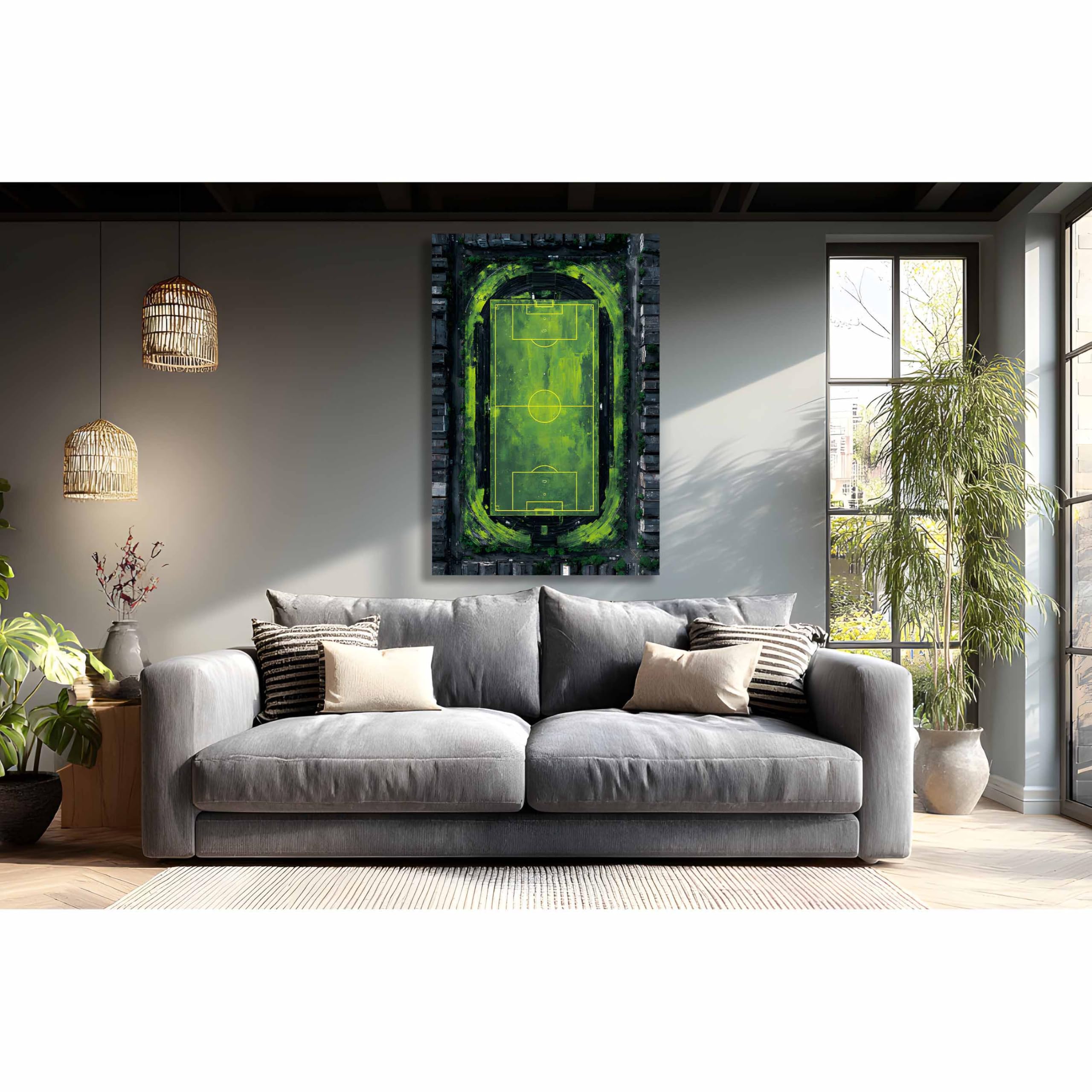 Kunstbruder Wandbild Topdown Stadion – Fußballfeld aus der Vogelperspektive, 80x120 cm, für Vereinsheim und Trainingsraum