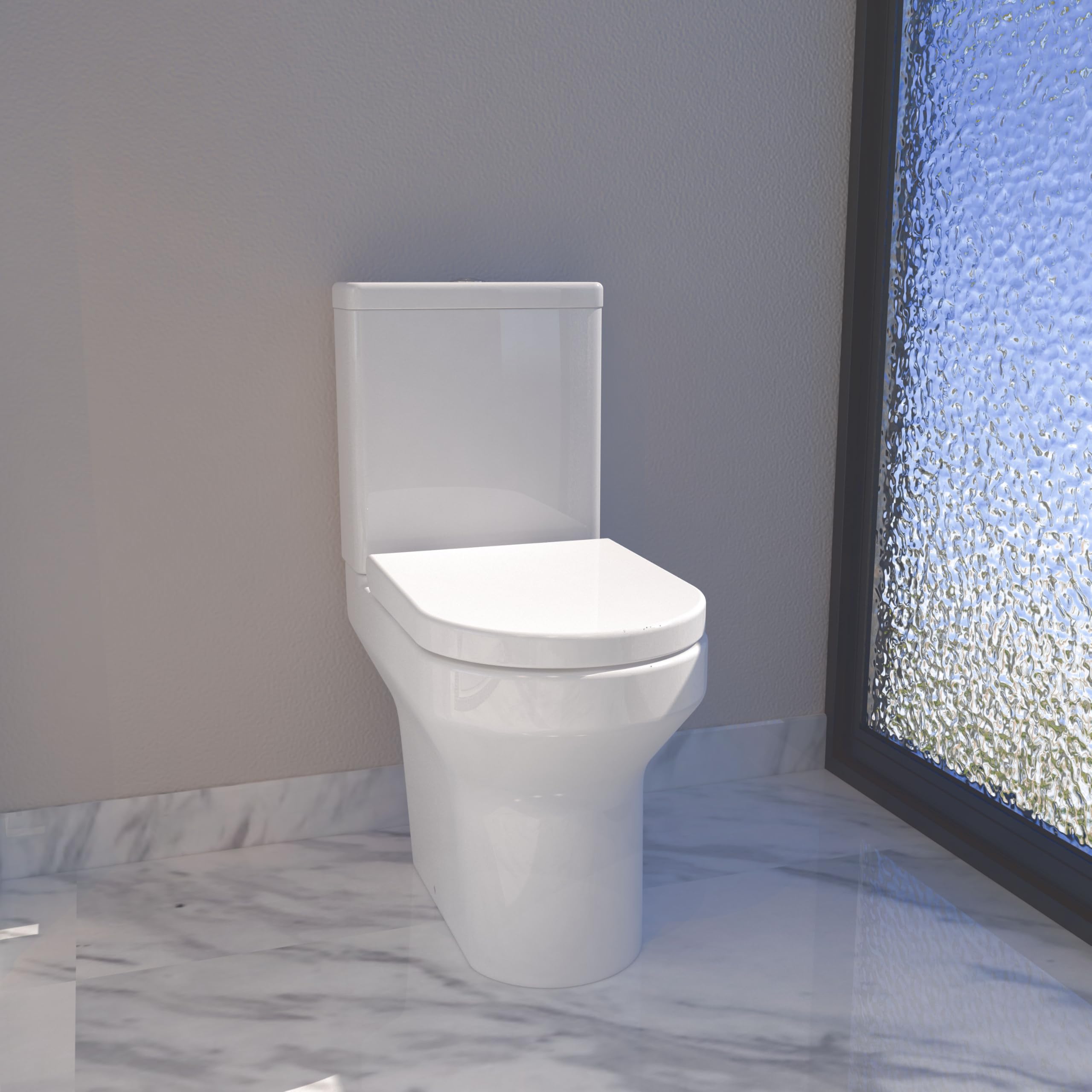 Modern Bathroom Rimless Close Coupled Toilet Round WC Pan Dual Flush Cistern Soft Close Seat