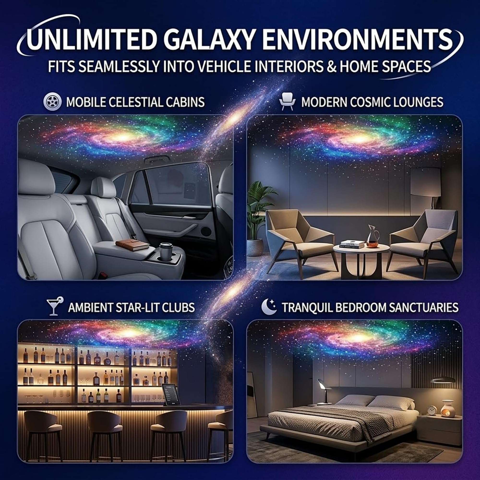 Proyector de Luz Nocturna Holográfico 5D Inteligente HD Dinámico, Proyector Cielo Estrellado HD Plug&Play, Brillo Ajustable 360°, Ideal Dormitorios, Meditación, Cine En Casa (24 Films)