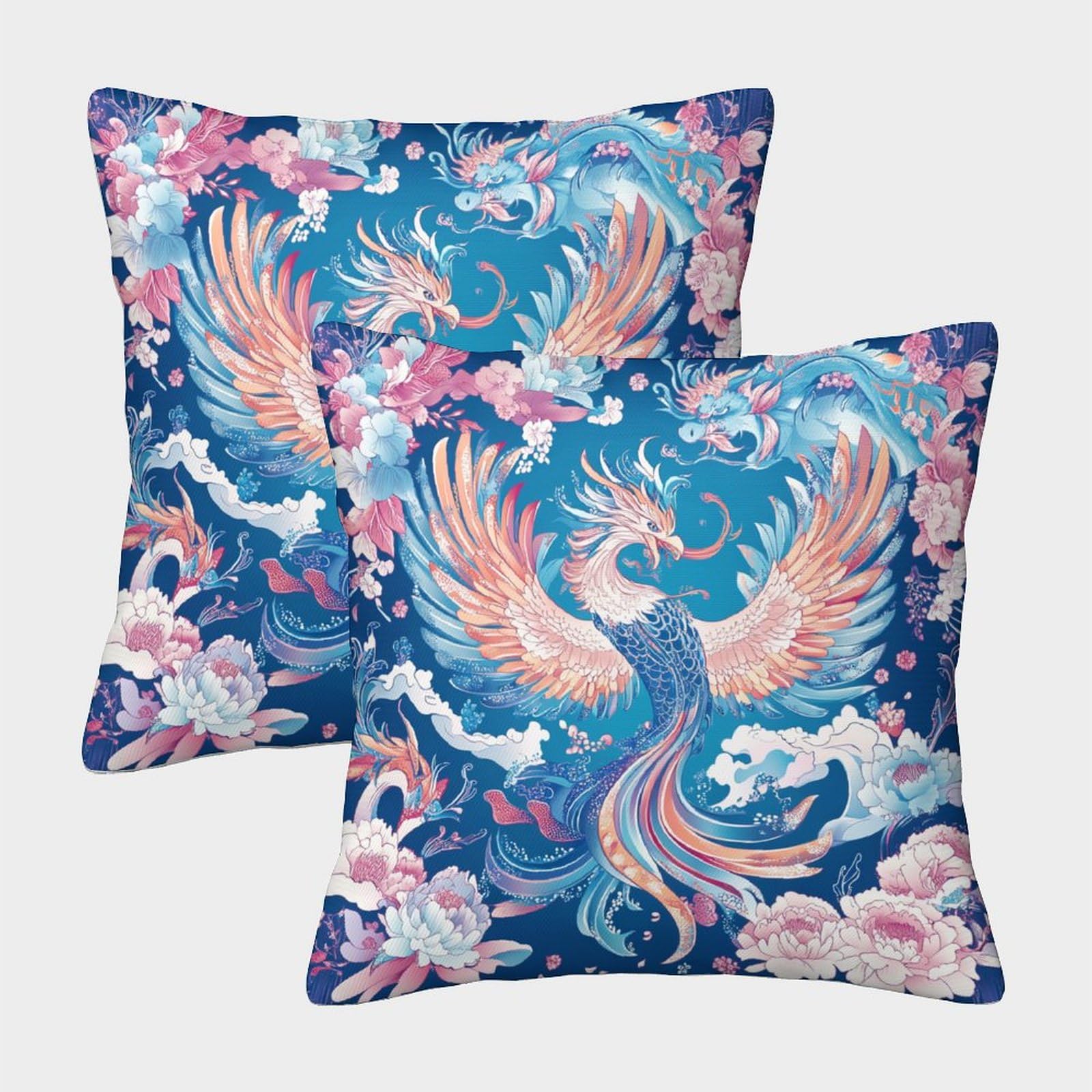Kaiyun Style-8 2 Pack 3D Phoenix Pillow,Cushion Pillow 3D Chinese Dragon Soft Touch Pillow,Sofa Chair Home Furnishings 40X40cm