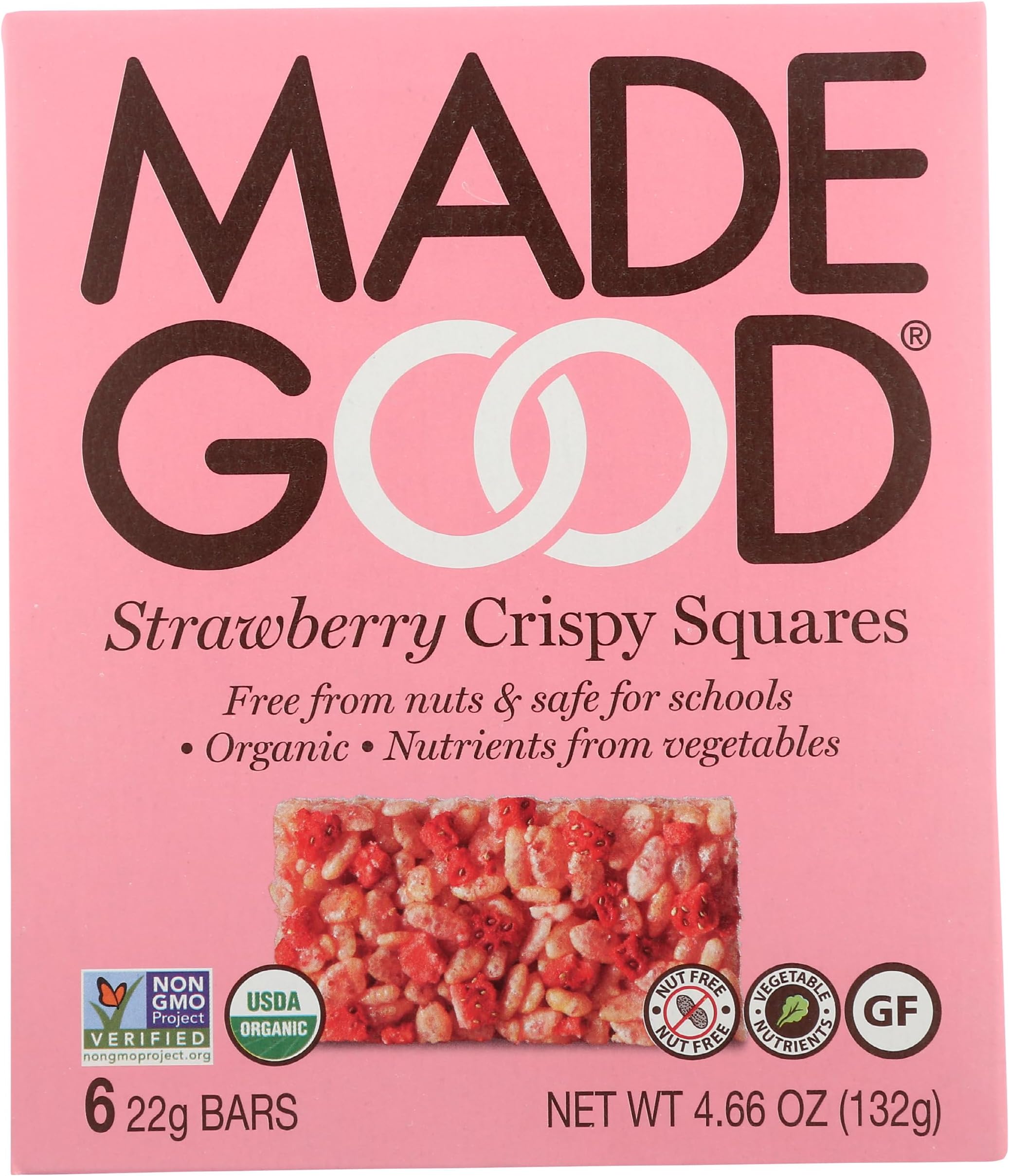 MadeGood Strawberry Crispy Squares, 6 Healthy Snacks, 0.78oz