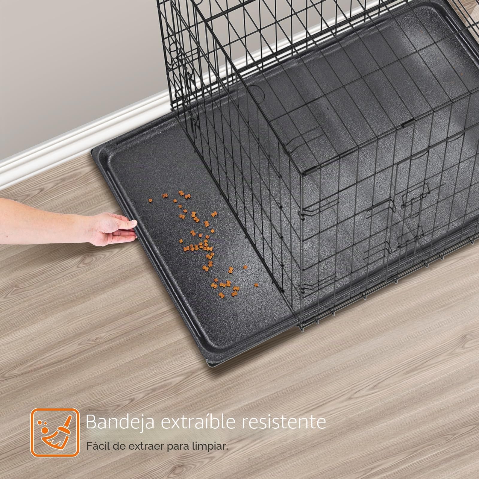Nobleza Jaula para Perros Metálica, 91 x 57 x 63,5 cm, Transportín Plegable con Doble Puerta, Parque para Mascotas con Bandeja Extraíble y Asa de Transporte, Ideal para Entrenamiento y Viajes