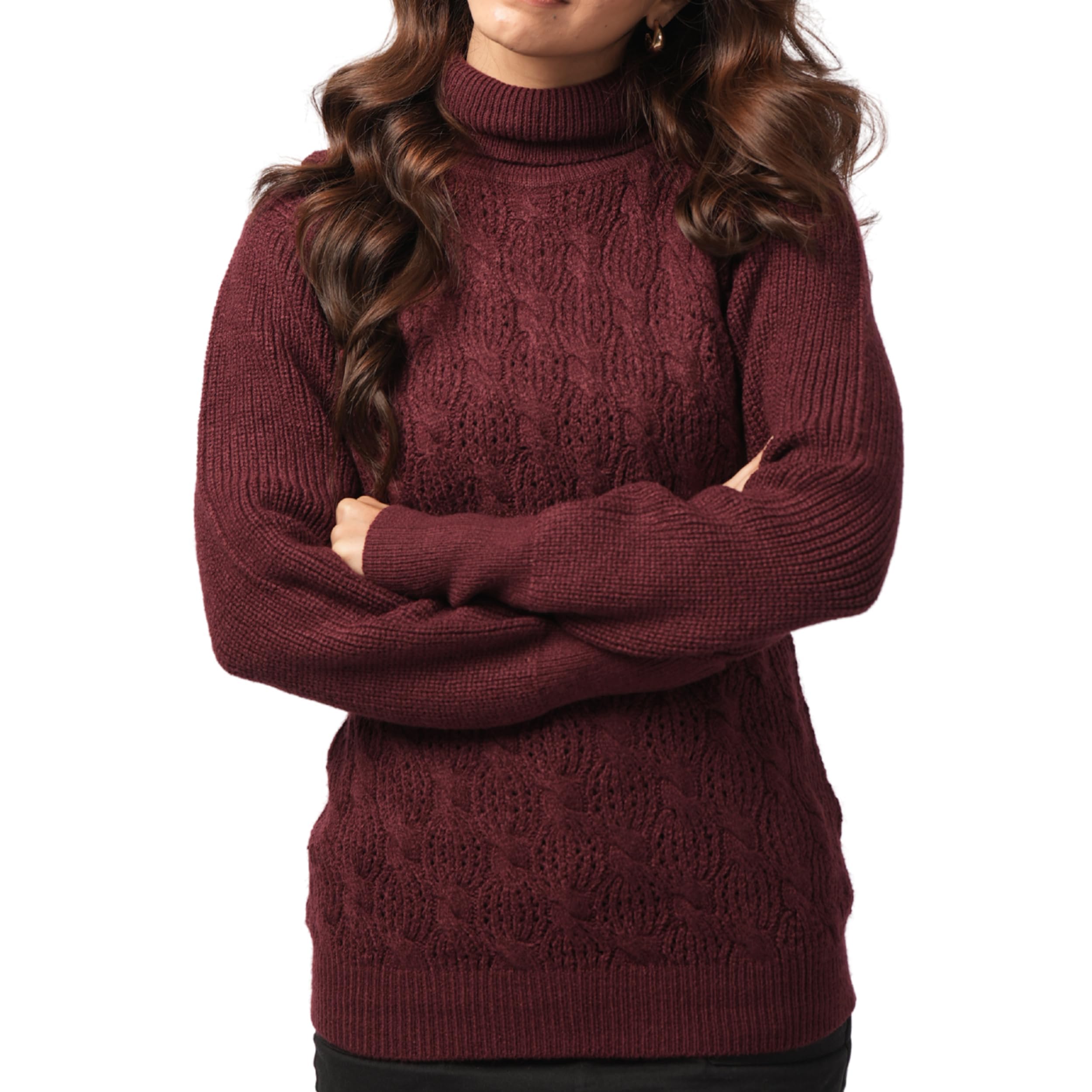 Womens Cozy Cable Knit Turtleneck Sweater Soft Turtleneck Women Knit Sweater for Casual or Business Wear