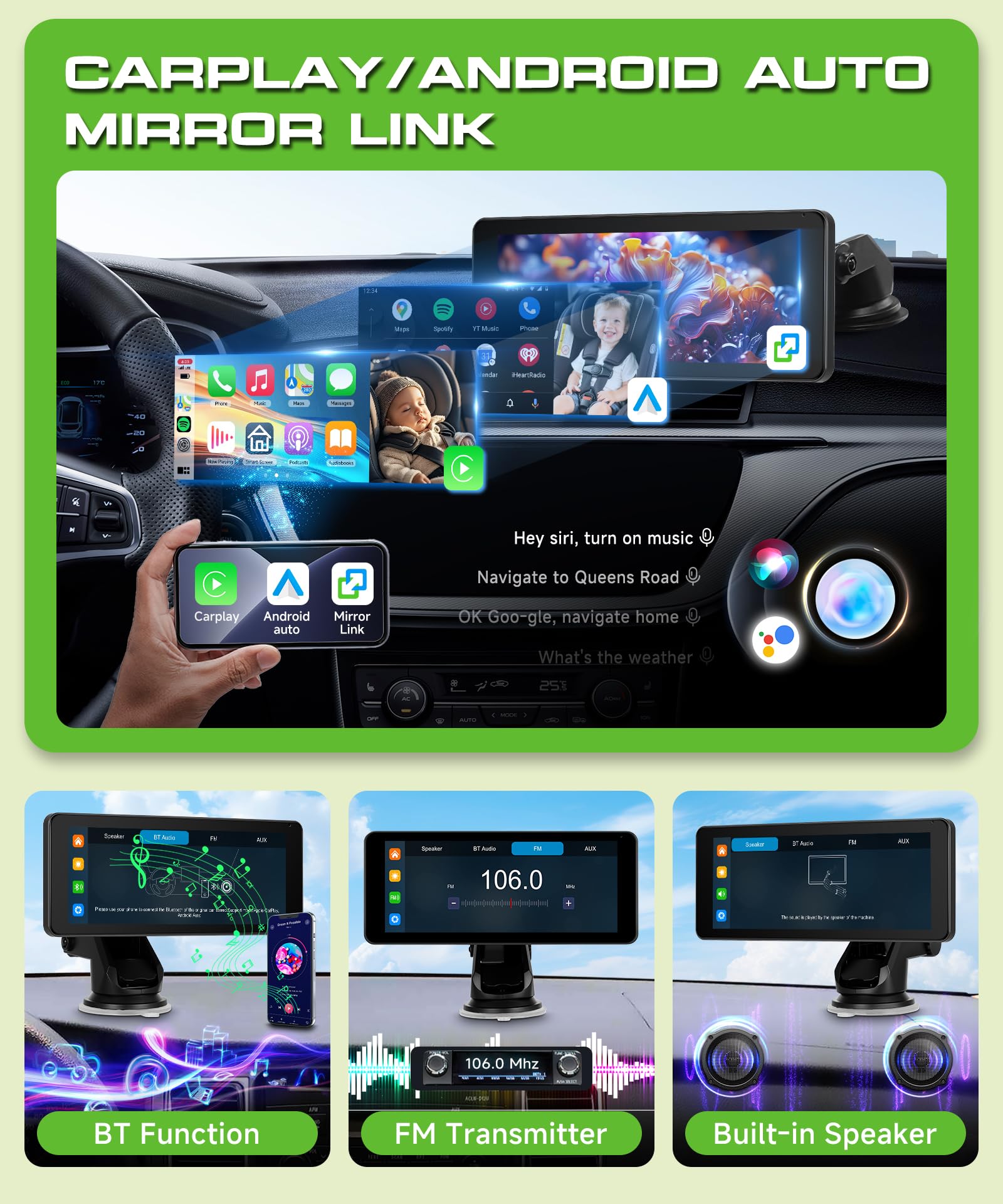 VECHTEL Camera Voiture bébé 2 enfants écran partagé 6,86 pouces HD 720P vision nocturne rotative 360° support ventouse