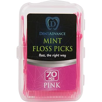 Amazon Com Dentadvance Mint Dental Floss Picks Easy Reach Back Teeth Tooth Flossers Pink Mint Flavored 70 Ct W Travel Case Beauty