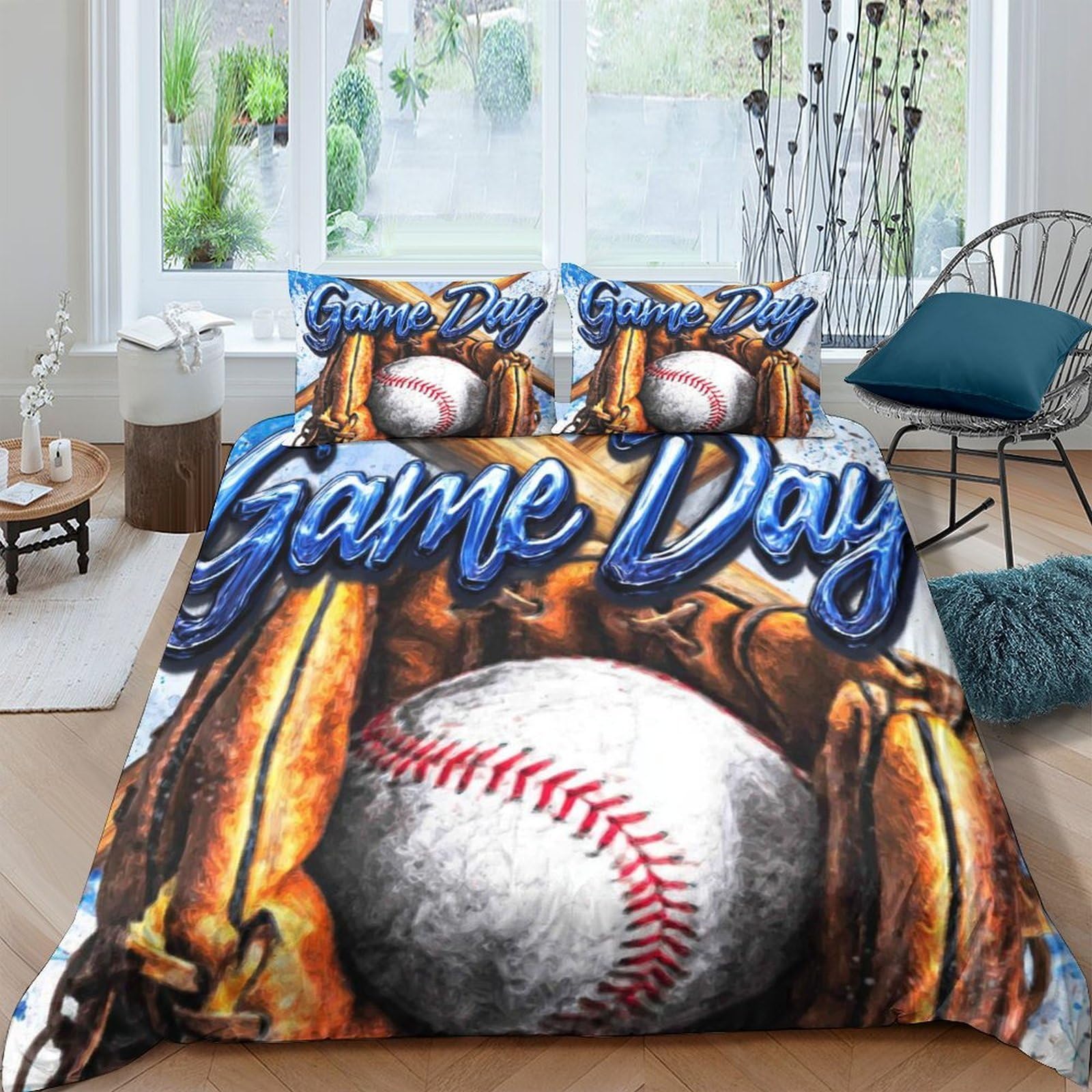 Ctjqhvkz Style-8 3D Printed Baseball Glove Fitted Sheet Microfiber Soft Blue Game Day Bed Cover For Bedroom Guest Room Dorm Mattress Decor Single（135X200cm）