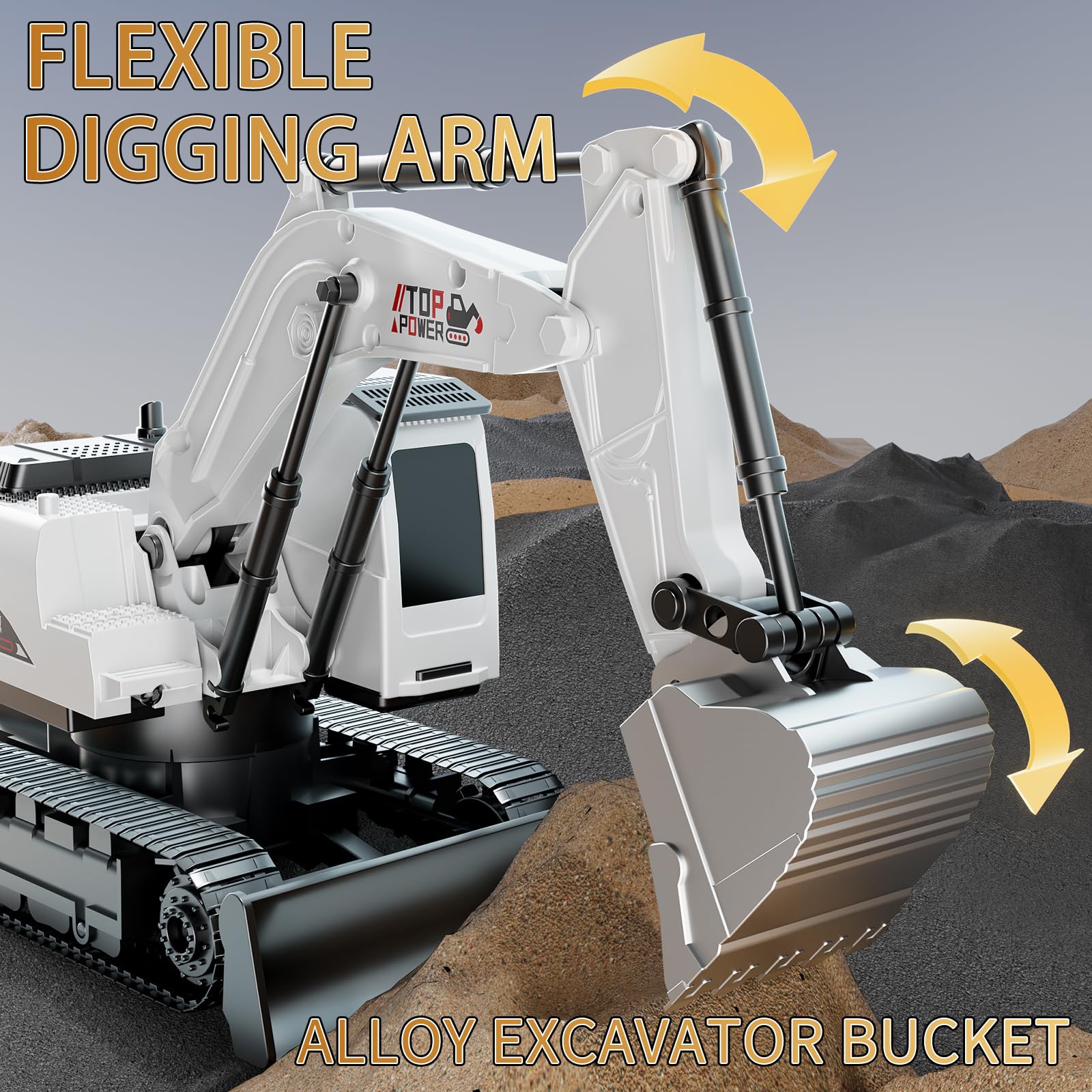 Excavadora de control remoto para niños de 4 a 7 años, excavadora RC para niños, camiones de construcción de 27 MHz, vehículos de juguetes para niños pequeños de 1-3, 3, 5, 4-7 con pala de 5