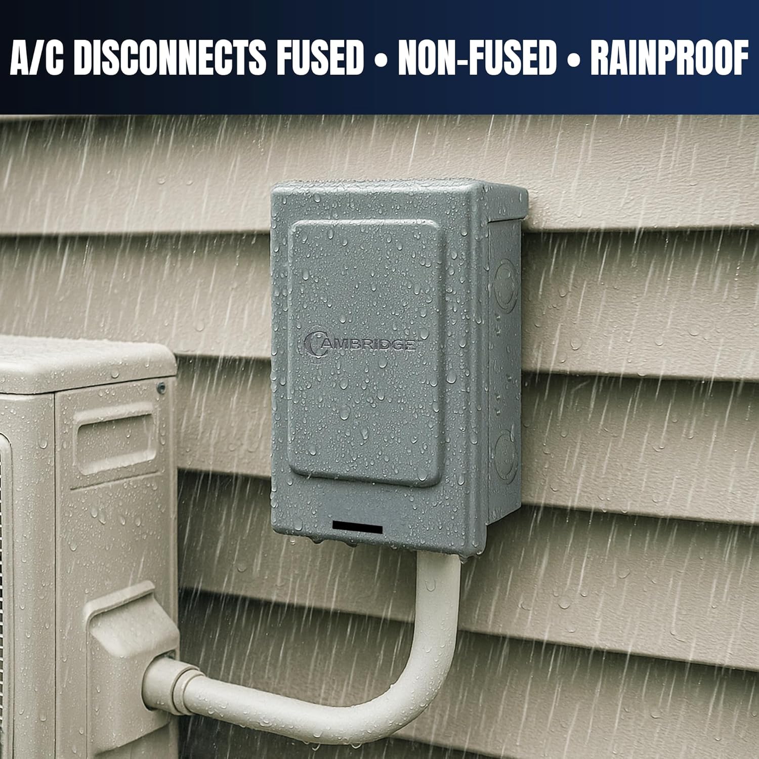 Cambridge Fused A/C Disconnect 60 AMP Pullout Switch – 240V AC, Max 10 HP, NEMA 3R Rainproof