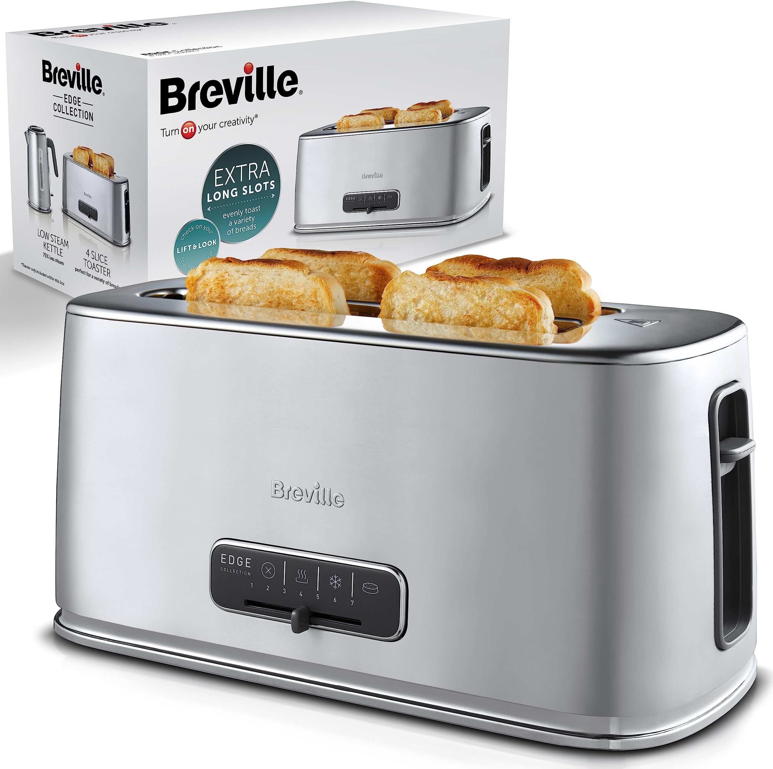 Quest 4 Slice Toaster Black Extra Wide Long Slots for Crumpets and