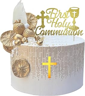 AirSun First Holy Communion Cake Topper Gold Glitter 1st Communion Decorations Party Supplies for Christening Baptism Confirmation Baby Shower