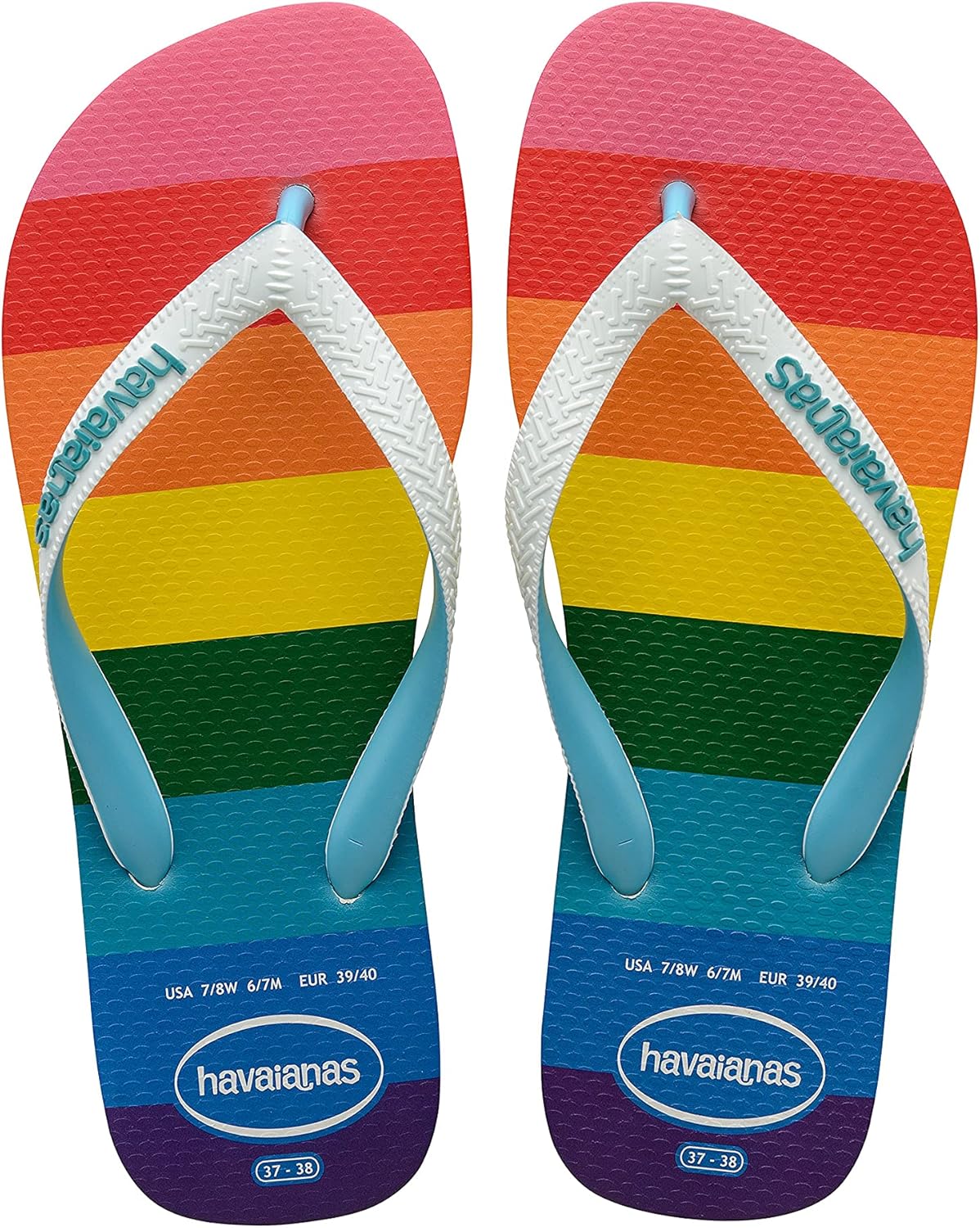 rainbow colored flip flops