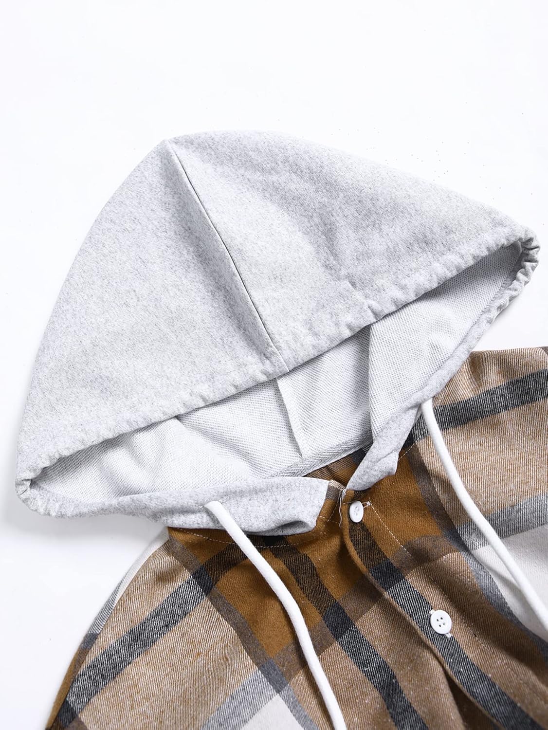 OYOANGLE Men's Casual Plaid Flannel Jacket with Hoodie Long Sleeve Button Down Shirt - Image 3