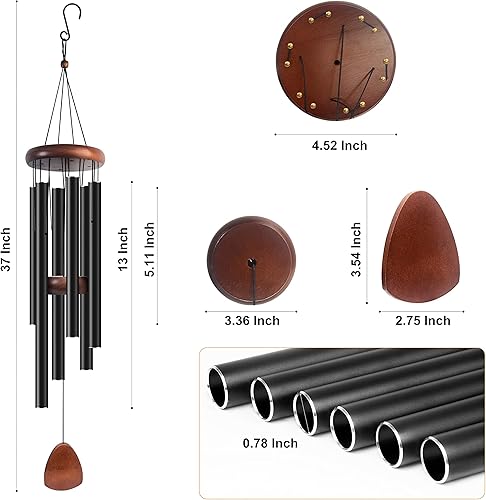 Vista 10 de Campanillas de viento grandes de aluminio de 37 pulgadas para crear un ambiente zen, adecuadas para exteriores, con atrapador de viento, adecuadas