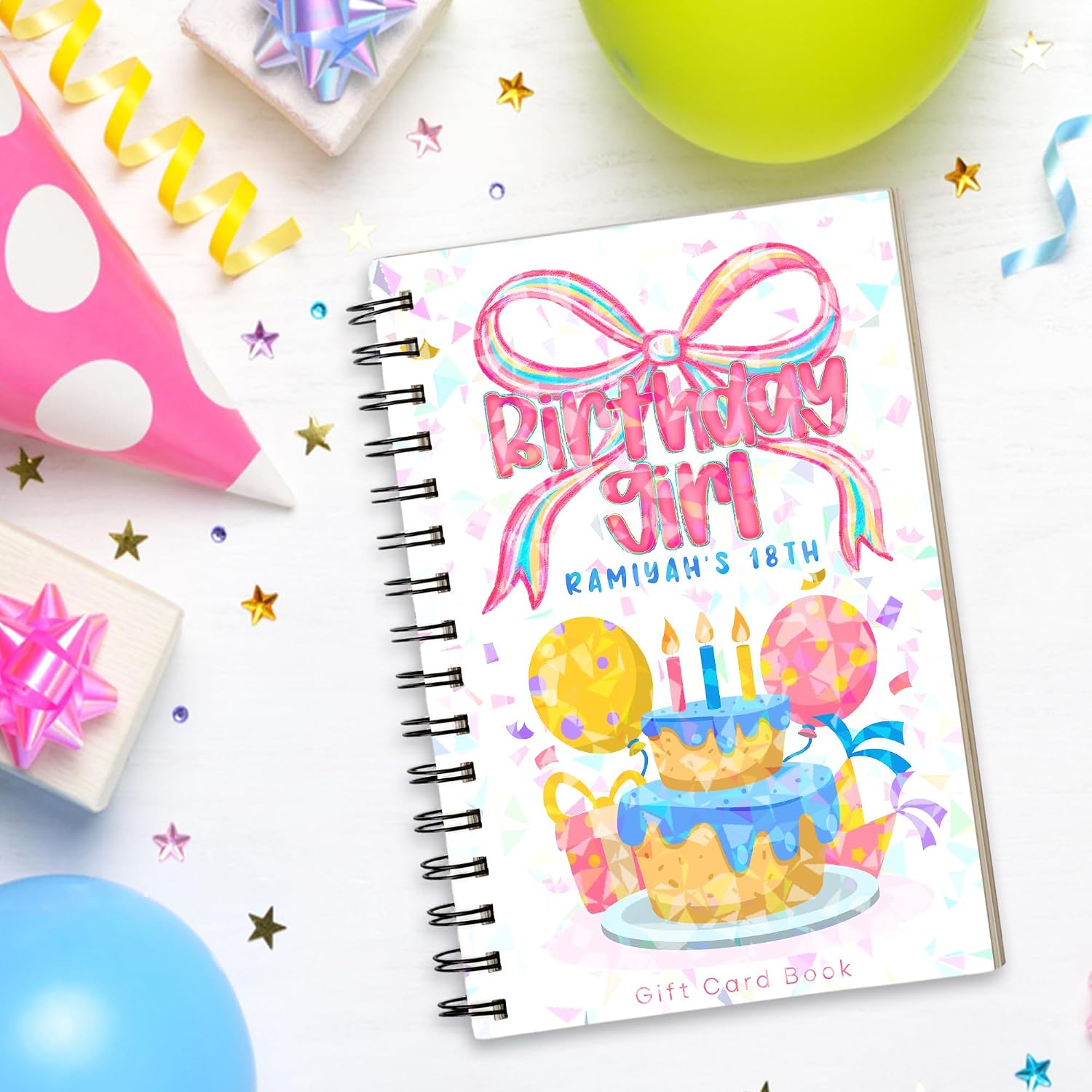 Personalized Name Birthday Girl Gift Card Book (5x7 inches), Hologram Custom Birthday Gift Card Holder, Cards Holder for Family Friend Son Girl Teenage Birthdays Gifts 7